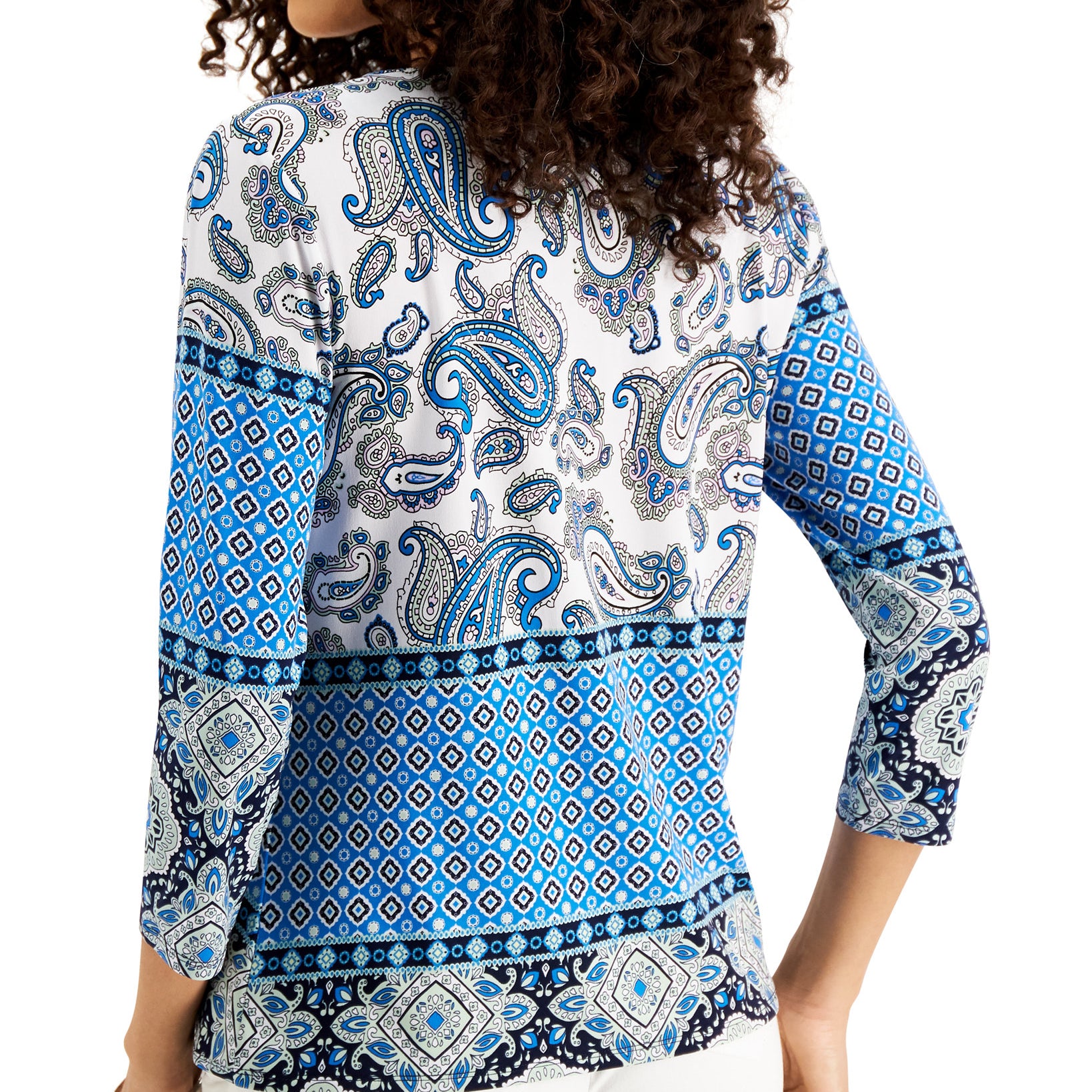JM Collection Women Printed 3 4 Sleeve V Neck Top