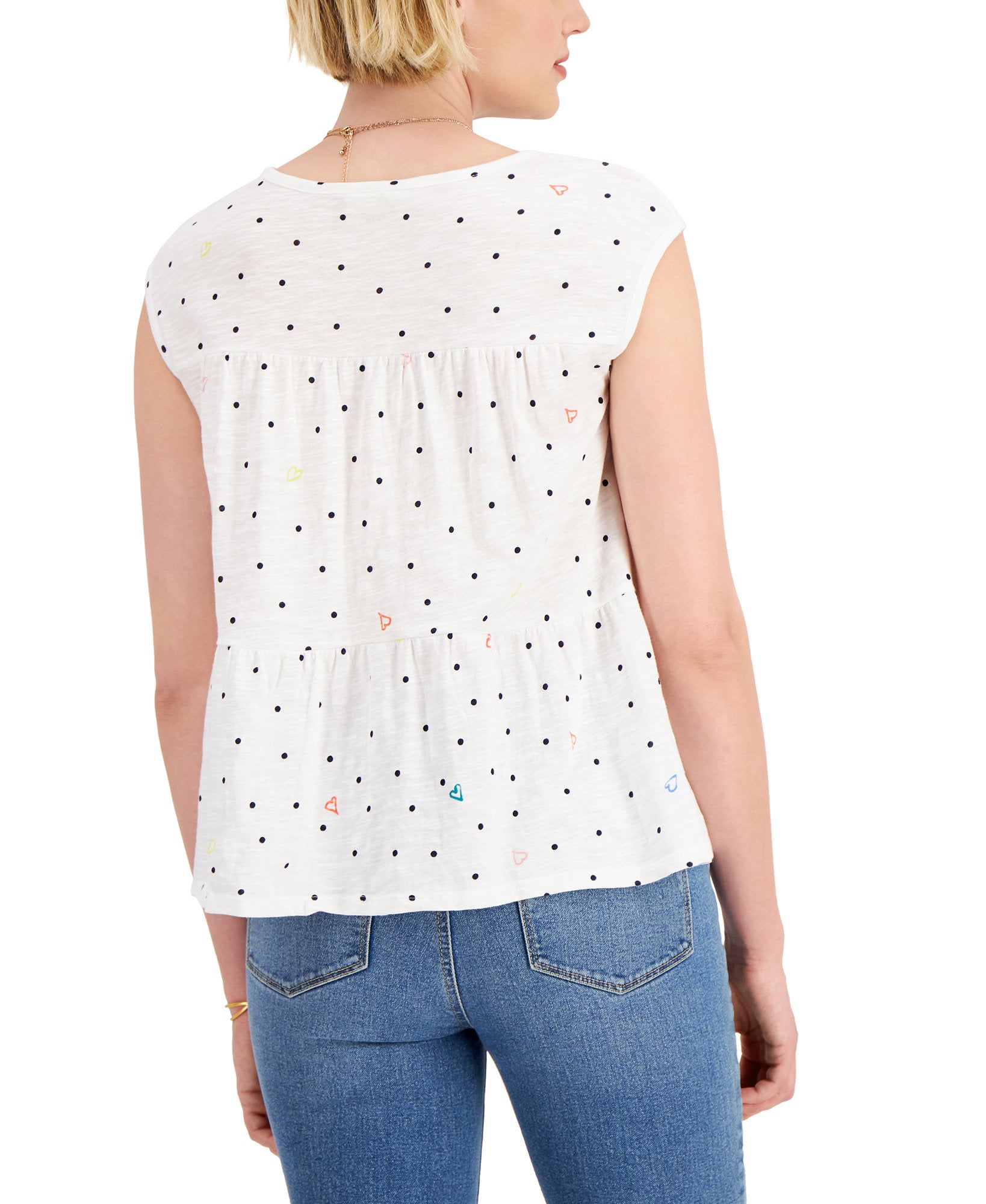 Style & Co Women Cotton Dot Print Tiered Tank Top