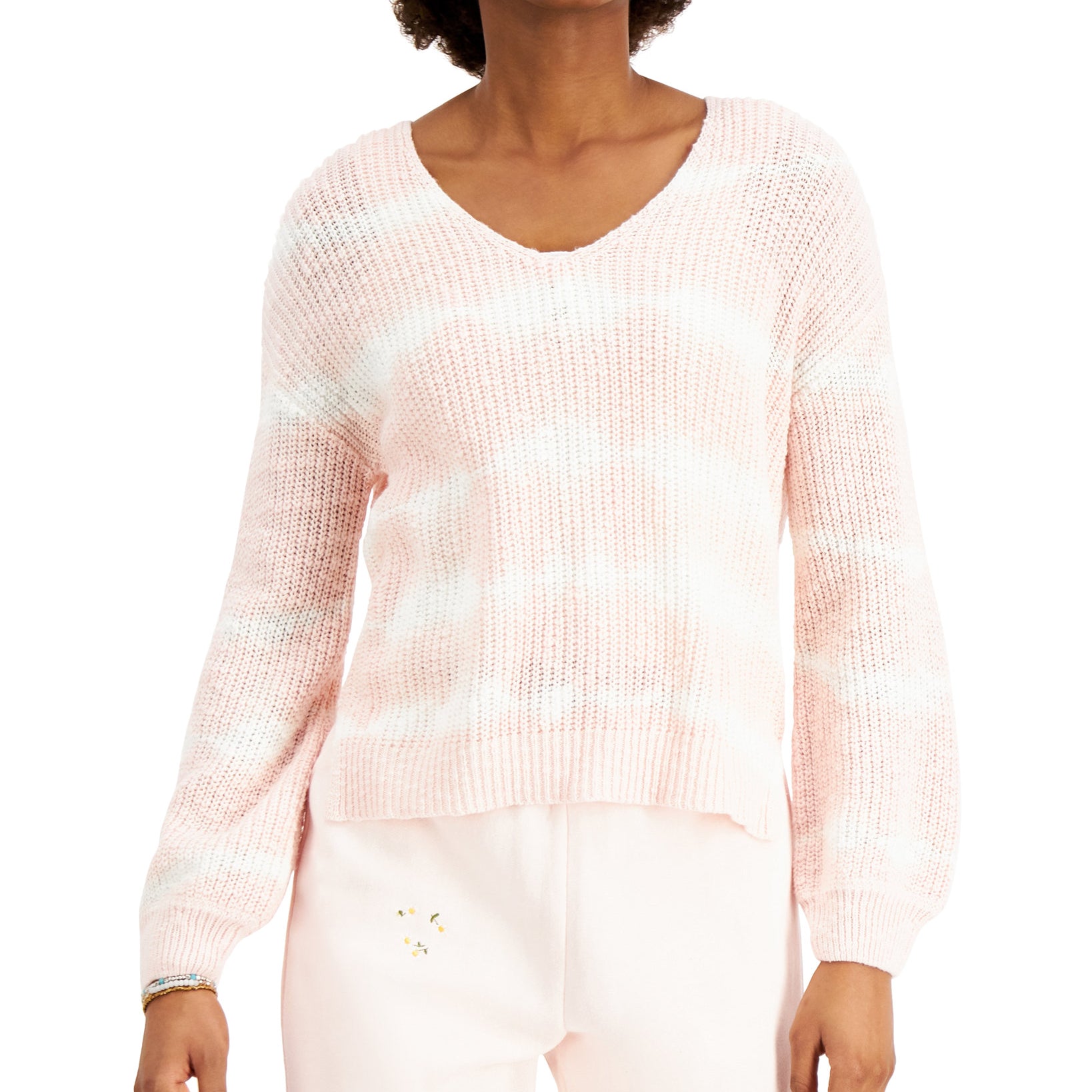 Freshman Women Tie Dye V Back Sweater Pink Tie Dye