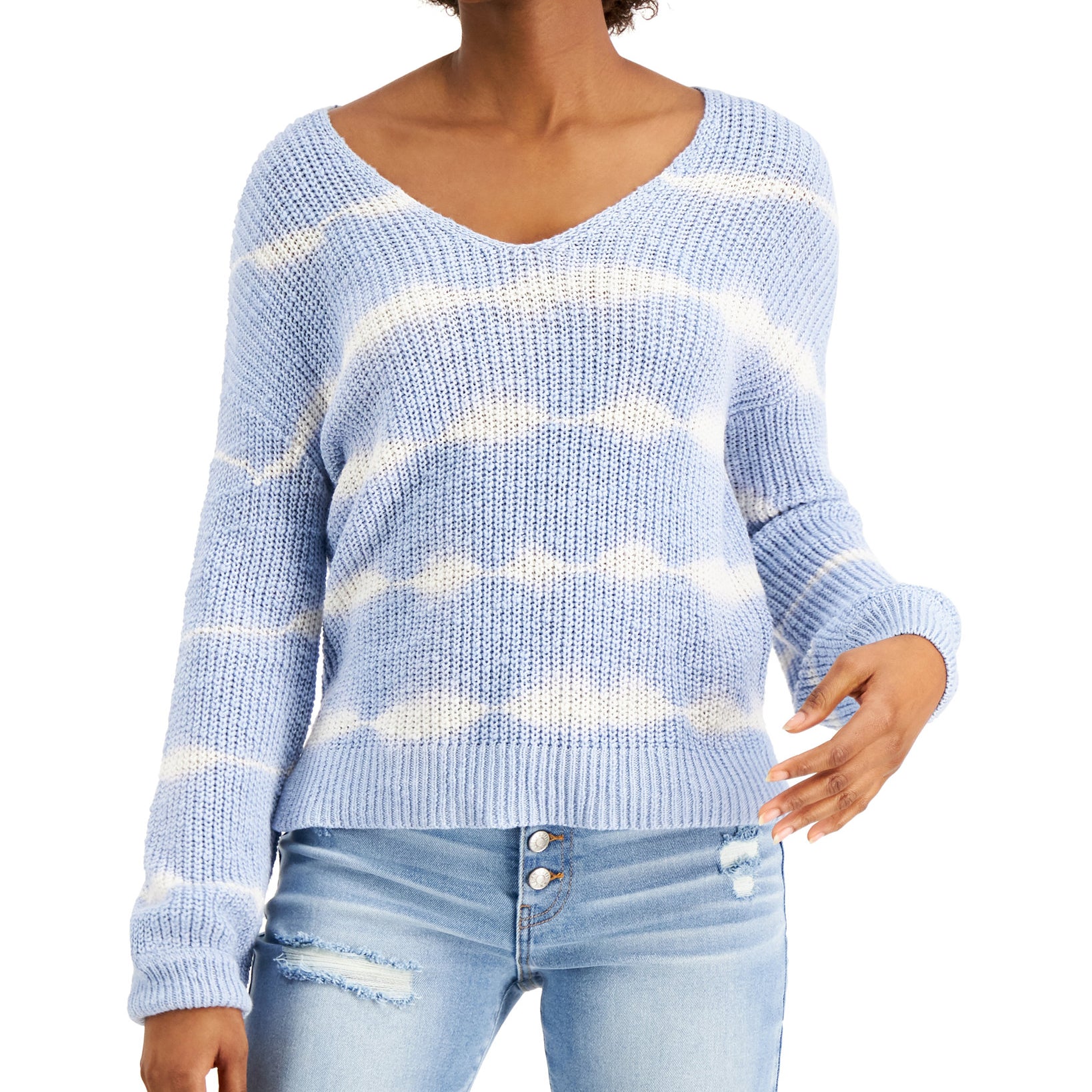 Freshman Women Tie Dye V Back Sweater Blue Tie Dye