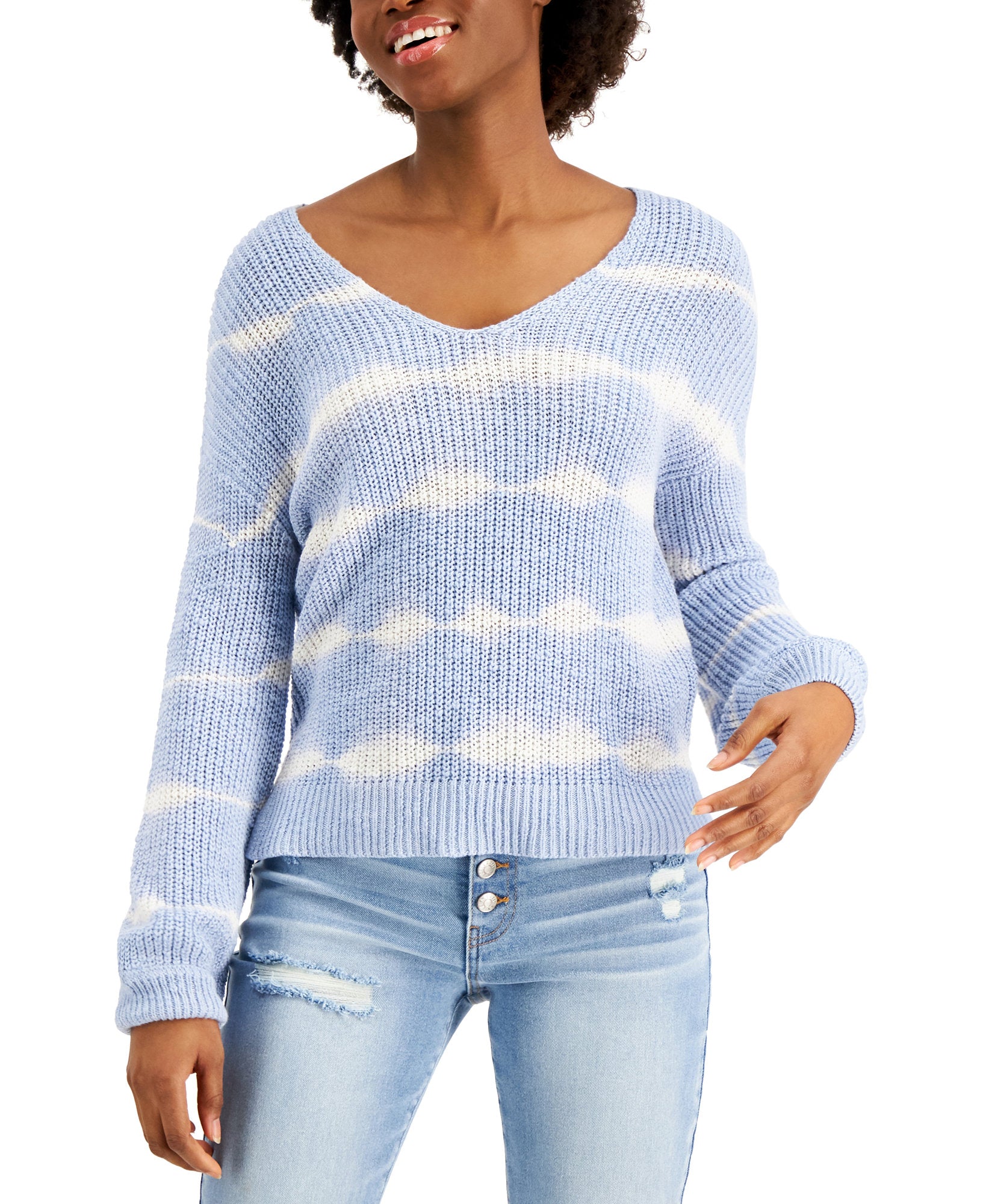 Freshman Women Tie Dye V Back Sweater Blue Tie Dye