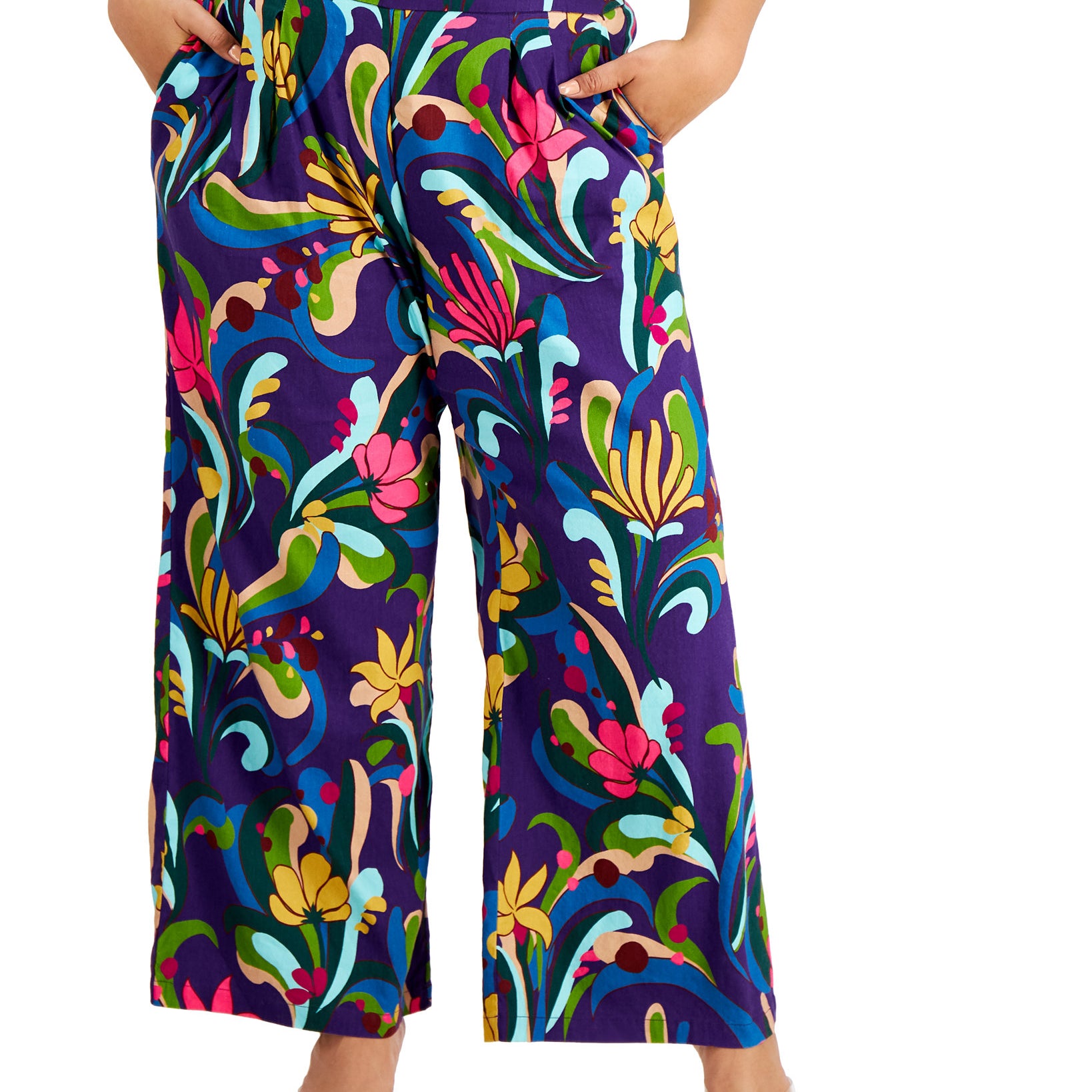 INC International Concepts Women Plus High Rise Printed Wide Leg Pants Luciana Garden