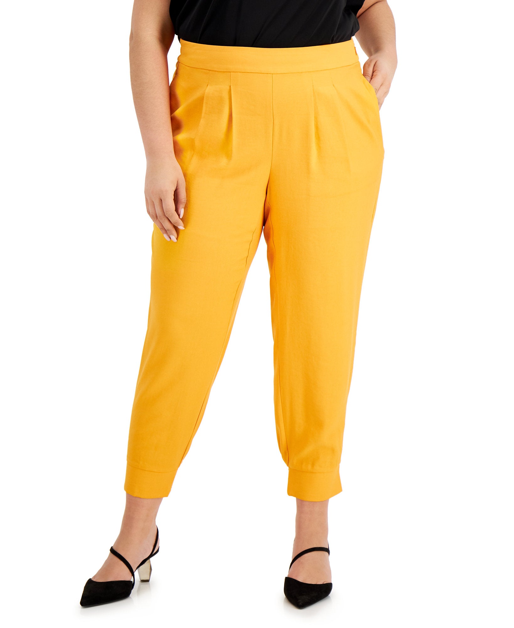 INC International Concepts Women Plus Pleat Front Jogger Pants Tangerine Crush