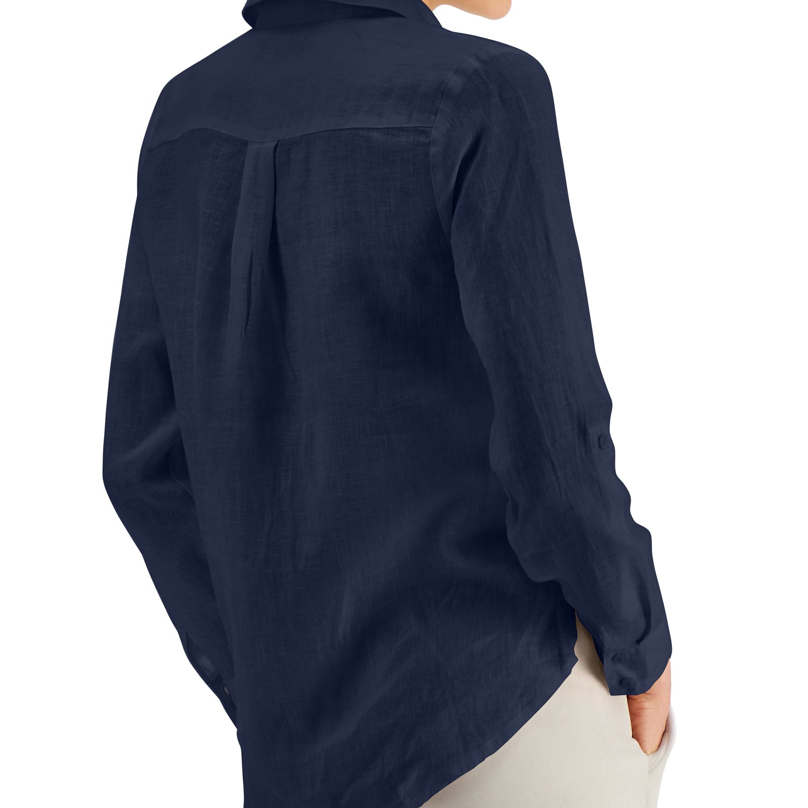 INC International Concepts Women Linen Roll Tab Shirt