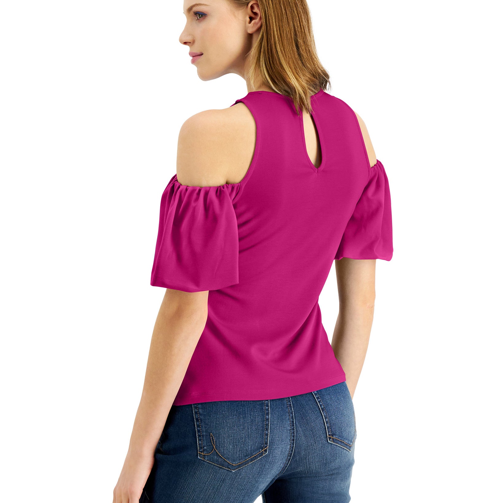 INC International Concepts Women Cold Shoulder Balloon Sleeve Top