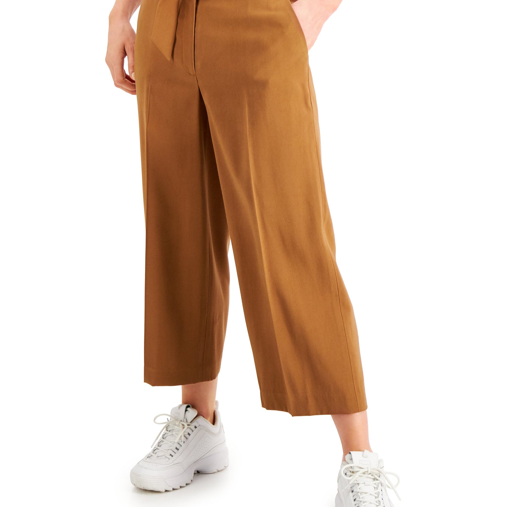 Bar III Women Belted Cropped Pants Hazelnut