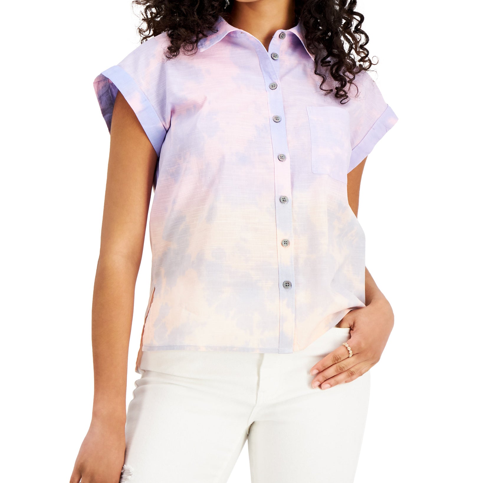 Style & Co Women Cotton Ombré Camp Shirt Ombre Champagne