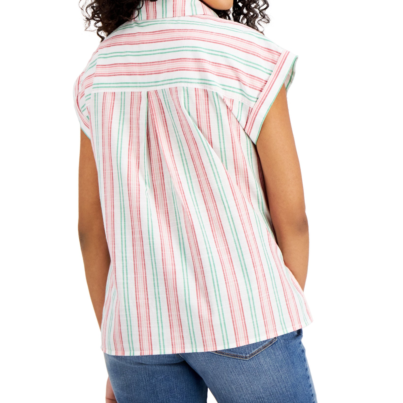 Style & Co Women Petite Striped Button Down Top