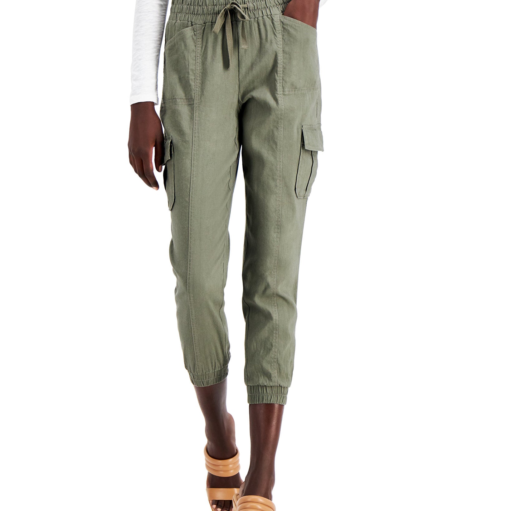 INC International Concepts Women Petite Cargo Jogger Pants Moss Mountain