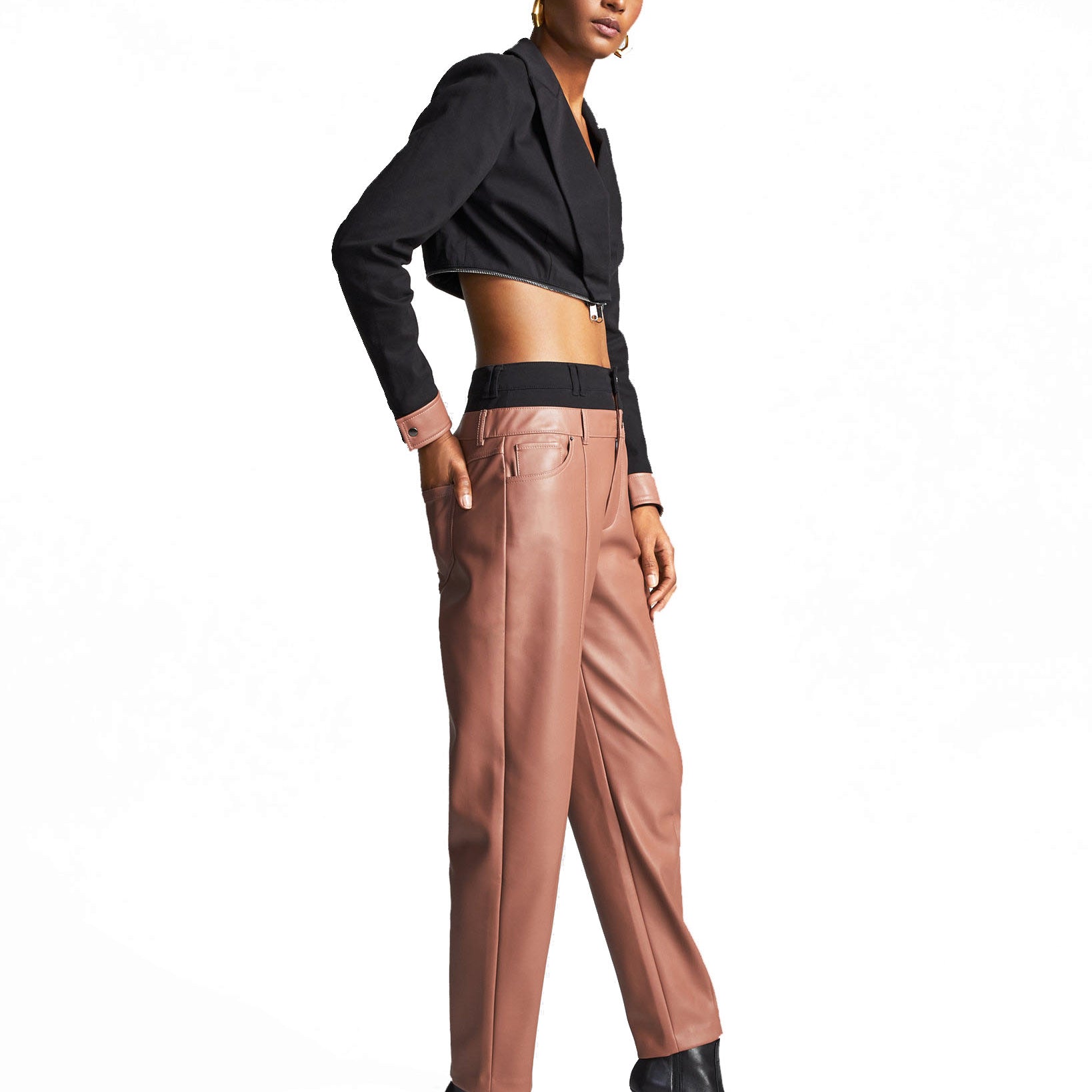 Bar III Women Double Waistband Faux Leather Pants