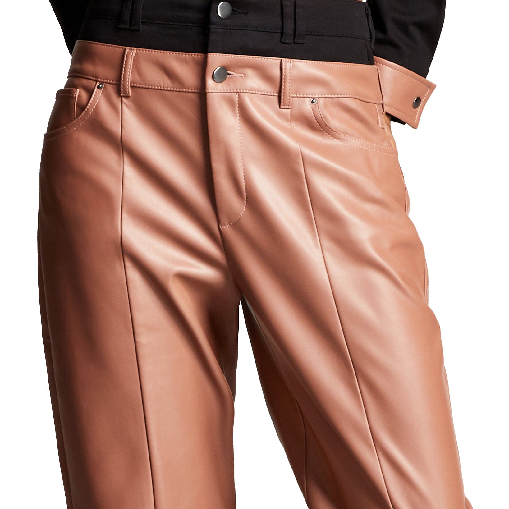 Bar III Women Double Waistband Faux Leather Pants