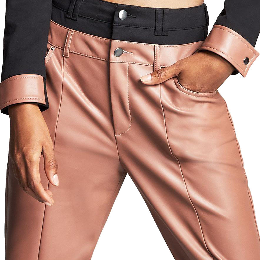 Bar III Women Double Waistband Faux Leather Pants