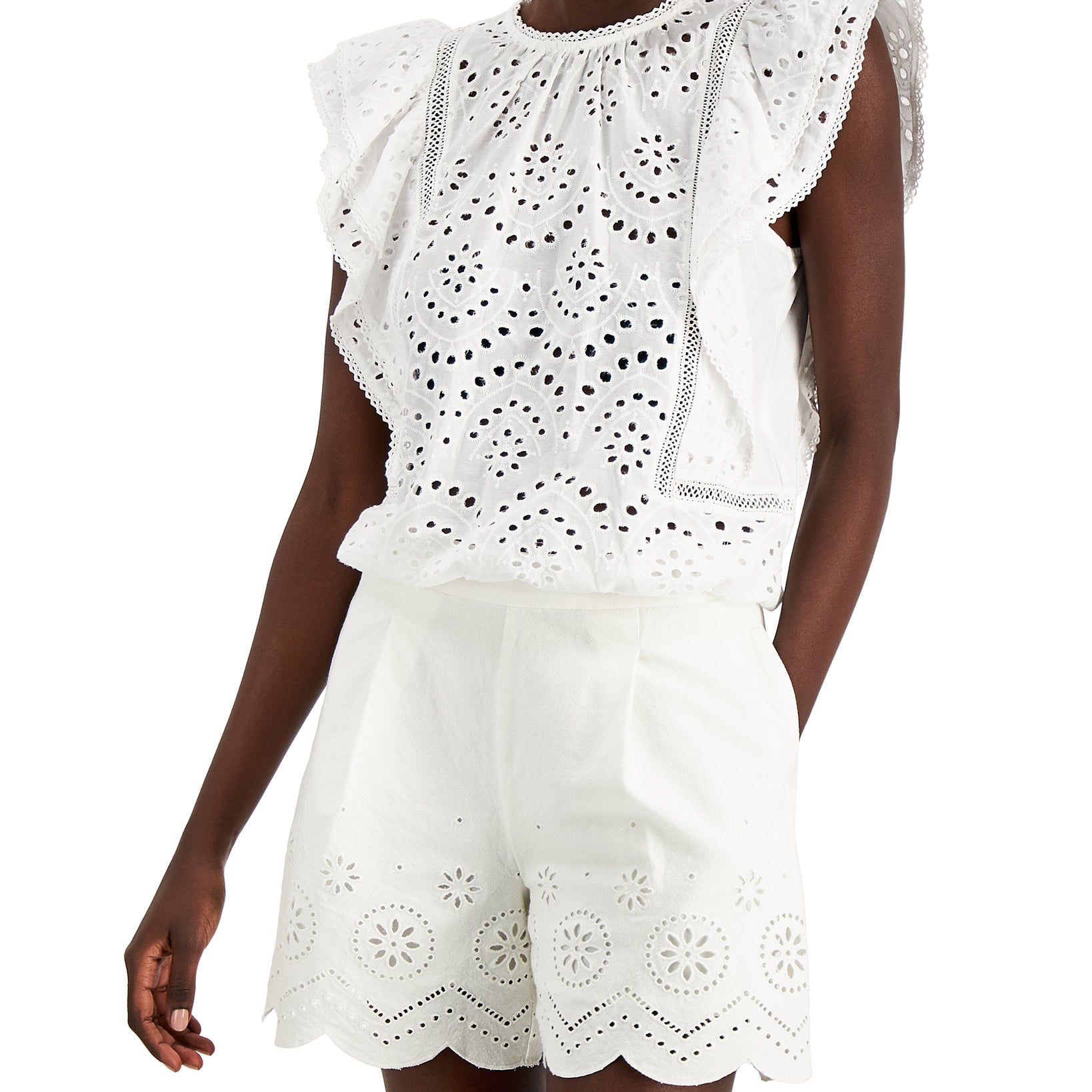 INC International Concepts Women Bubble Hem Eyelet Top