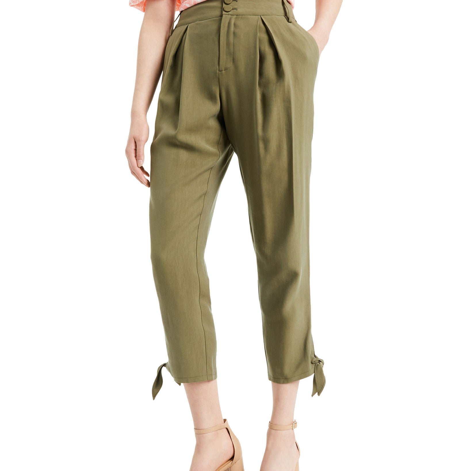 INC International Concepts Women Tapered Tie Hem Pants Burnt Olive