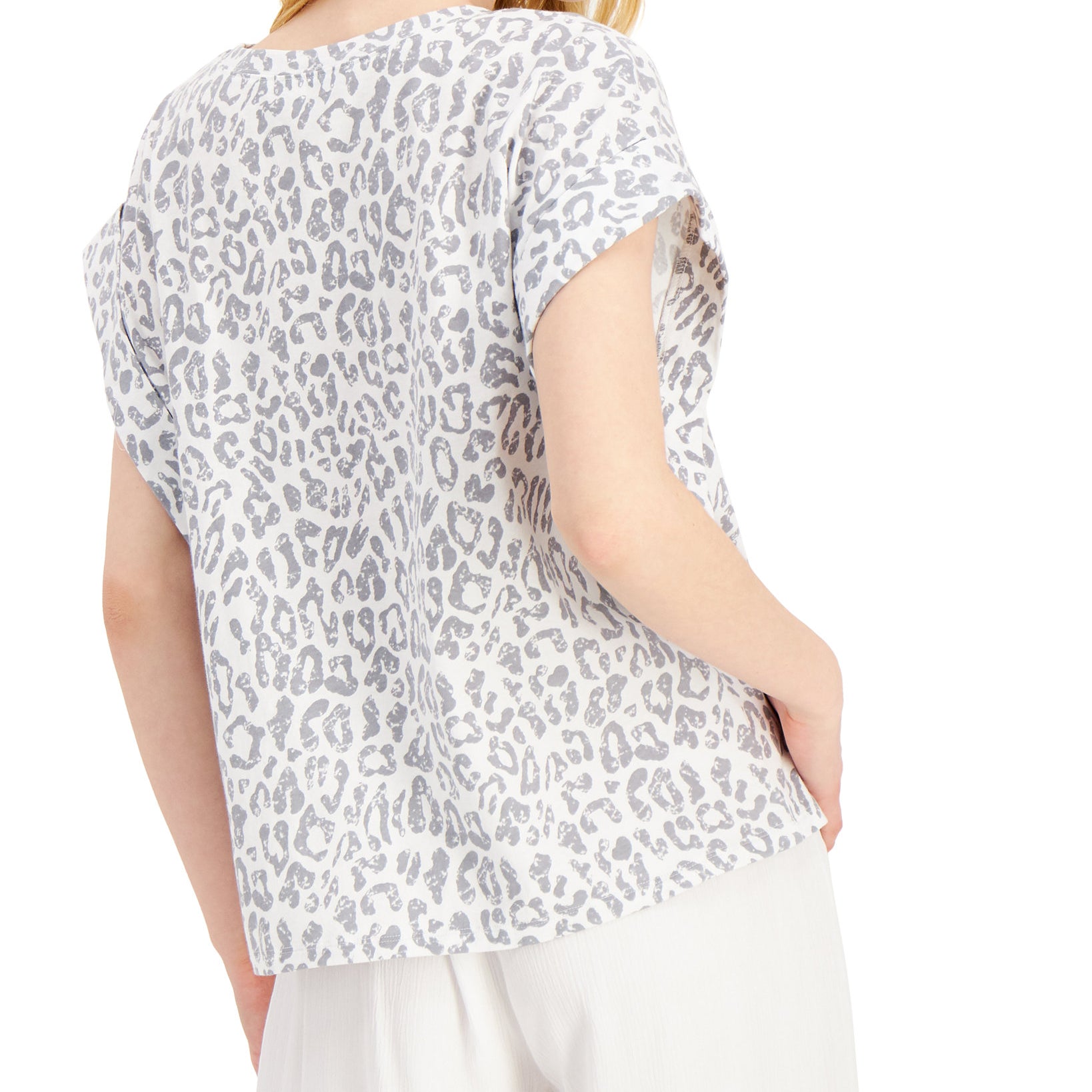 INC International Concepts Women Cotton Roll Sleeve T Shirt