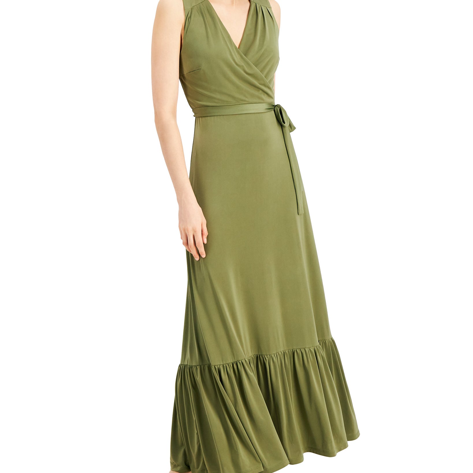 INC International Concepts Women Faux Wrap Maxi Dress Burnt Olive