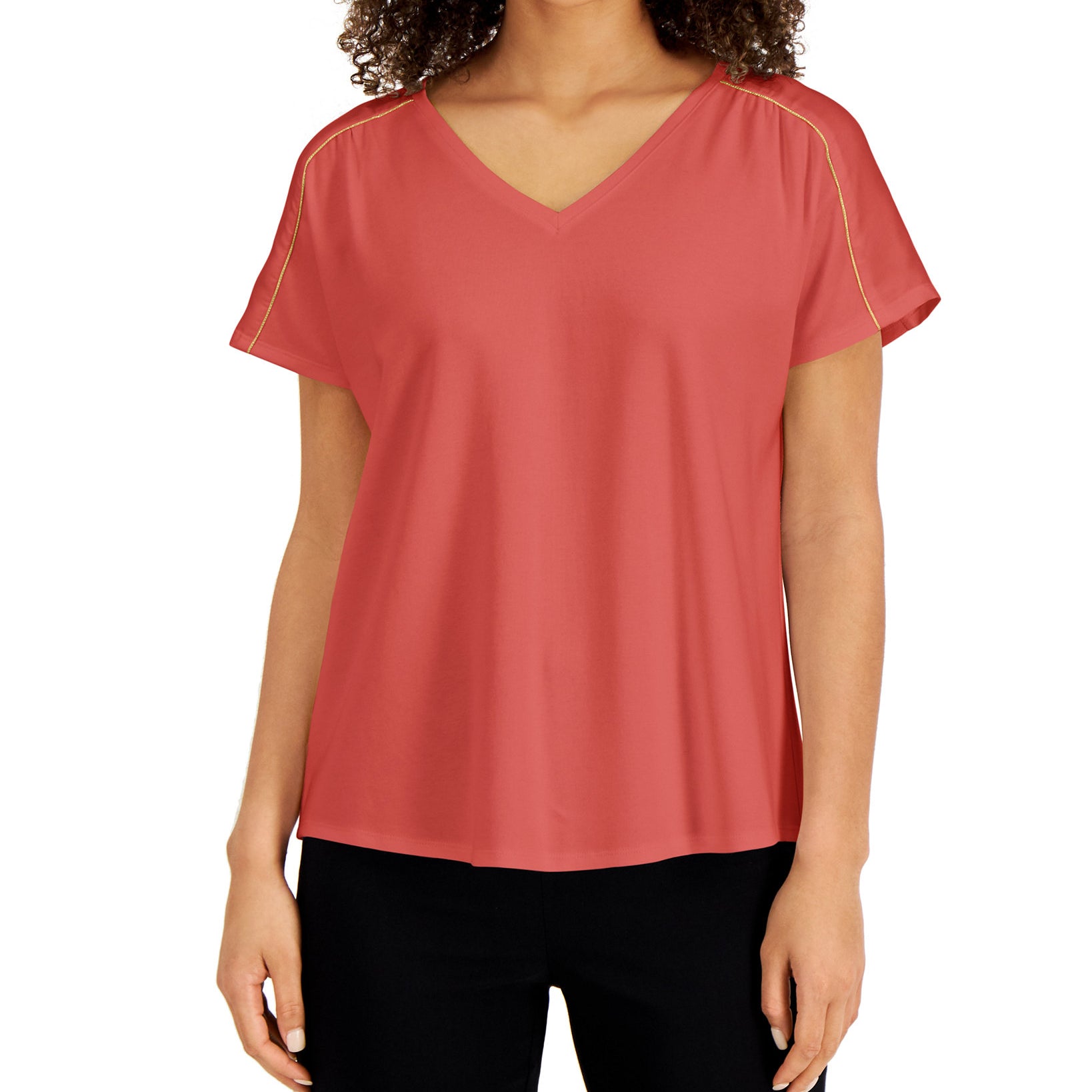 JM Collection Women Satin Trim Top Guava Sorbet