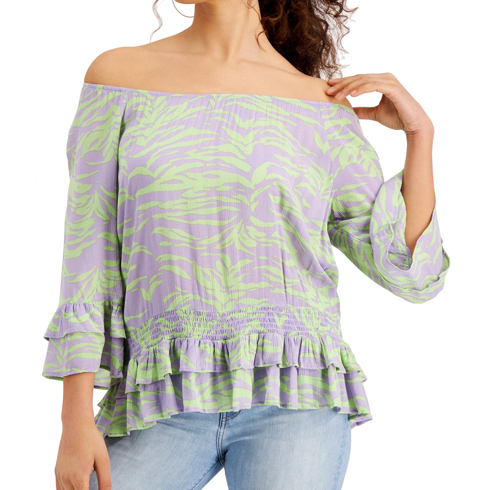 Fever Women Off The Shoulder Gauze Blouse Orchid Petal