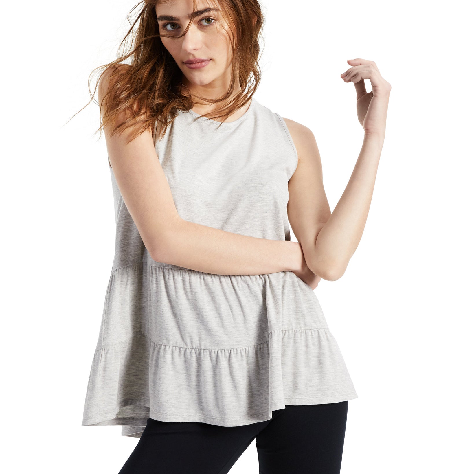Planet Gold Juniors Tiered Babydoll Top Heather Grey