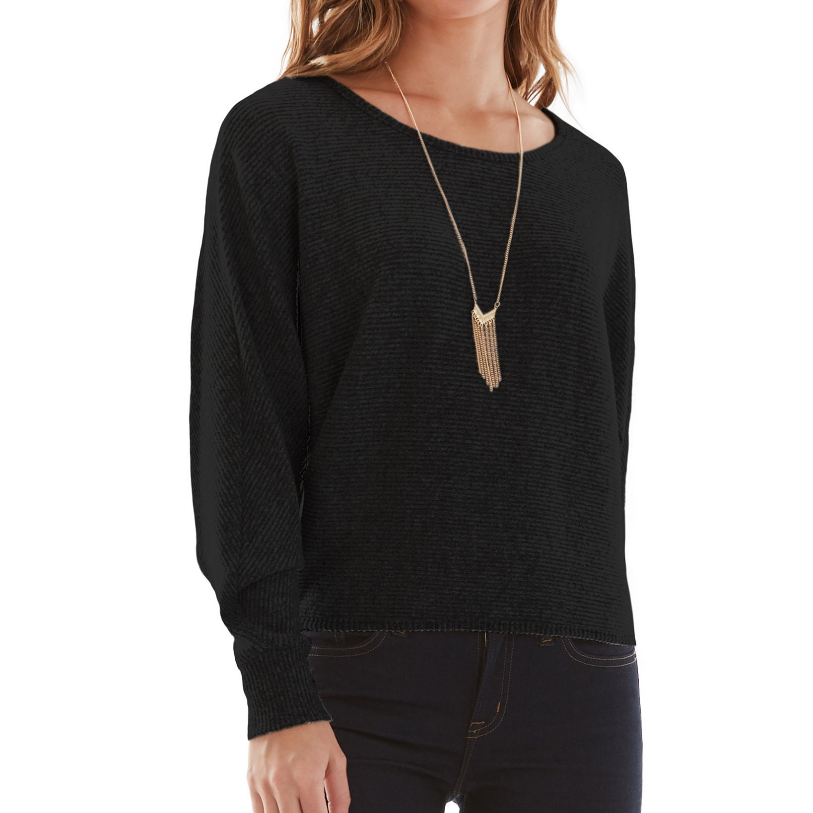 BCX Women Brushed Sweater with Necklace Heather Black