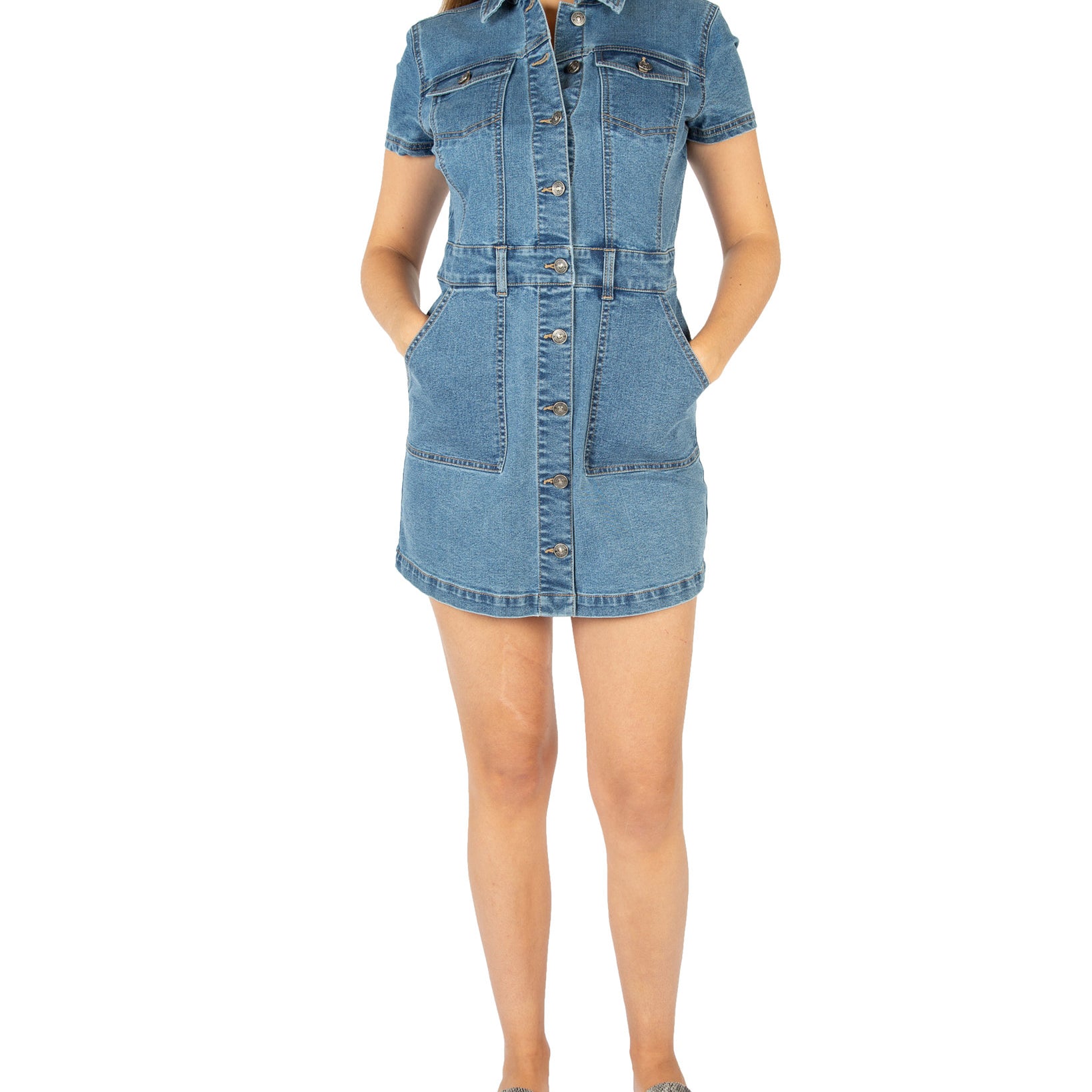 Rewash Women Denim Mini Dress Blue black