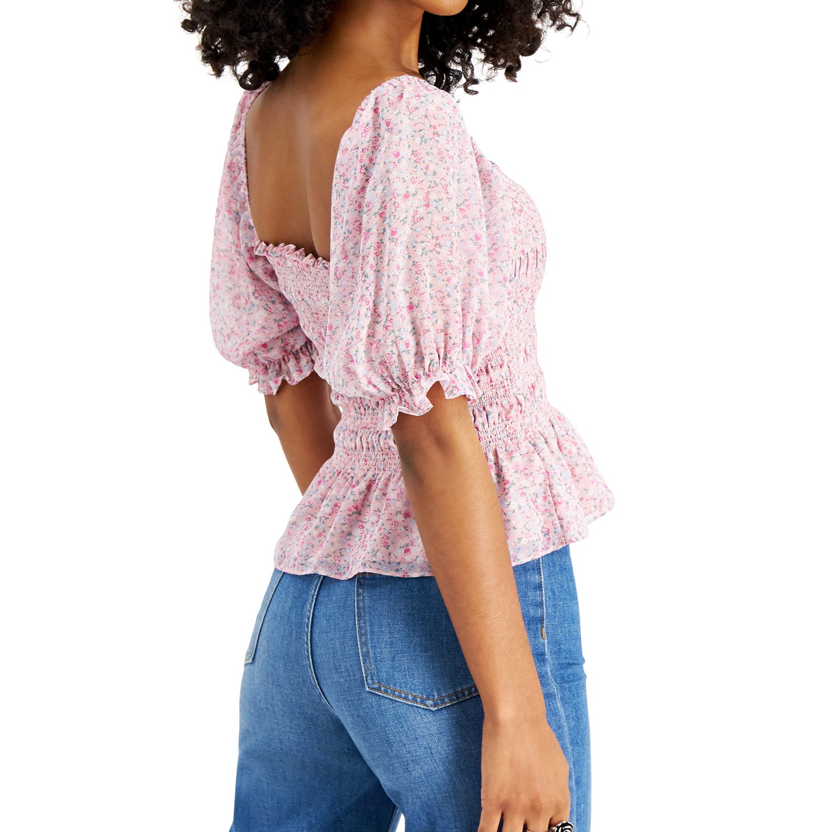 LEYDEN Women Printed Puff Sleeve Smocked Top