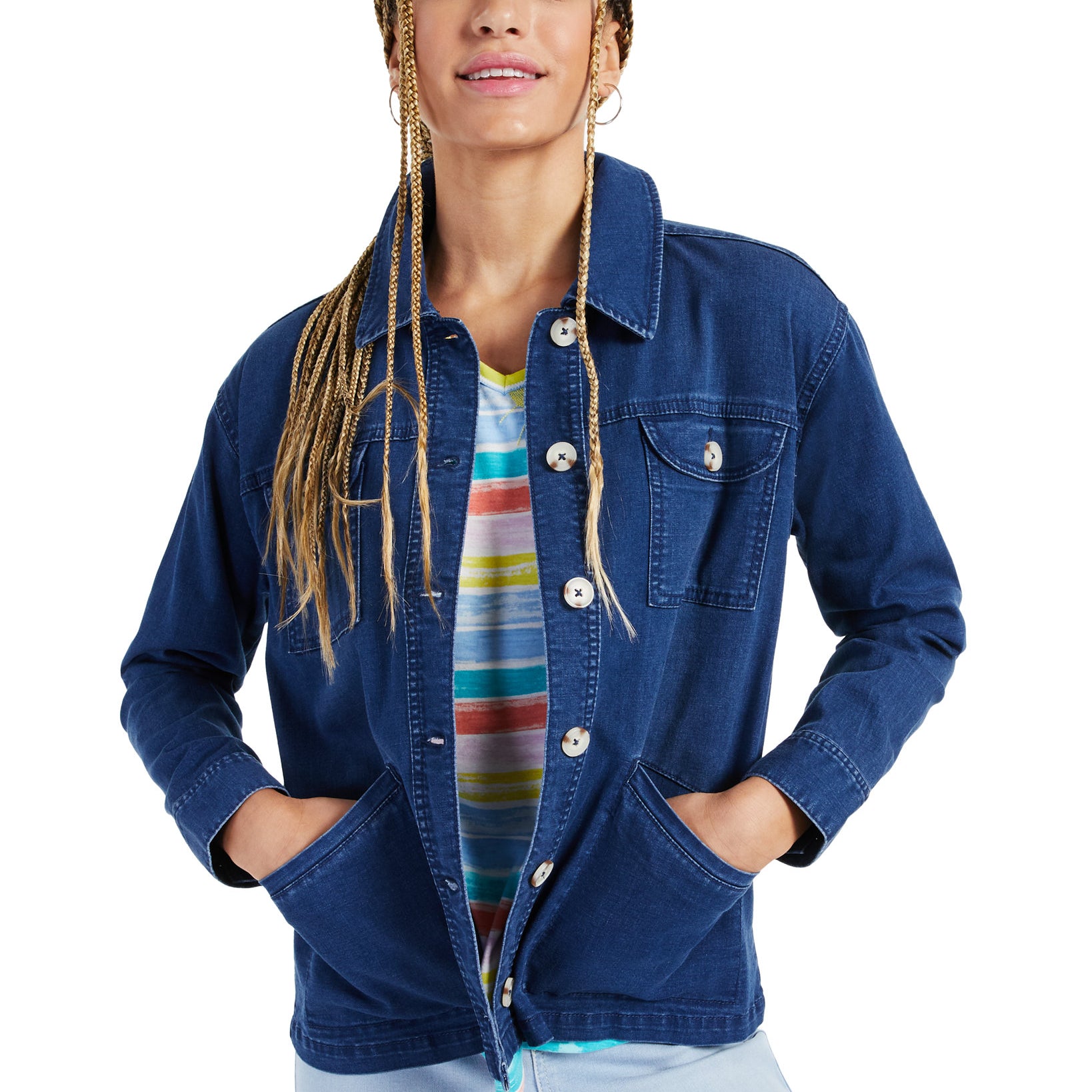 Style & Co Women Denim Shirt Jacket Undercover Wash