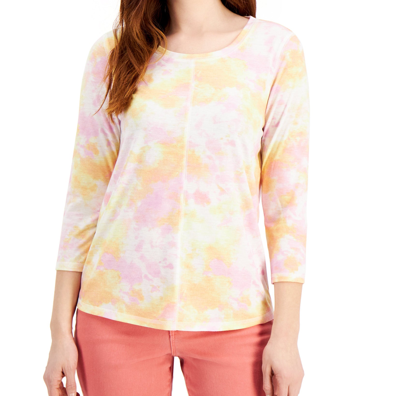 Style & Co Women Tie Dyed Top Warm Citrus Dye
