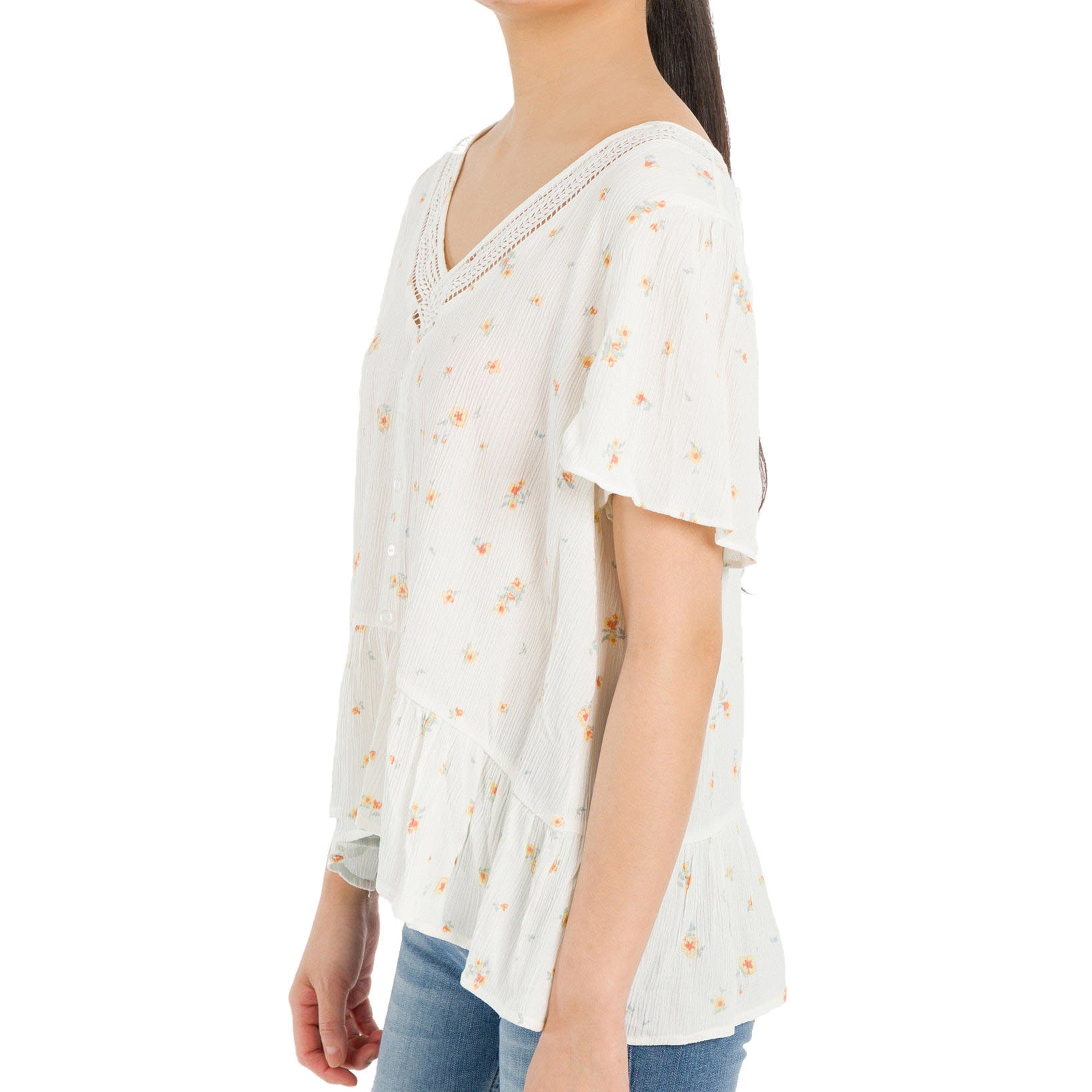 Hippie Rose Women Lace Trim Peplum Top