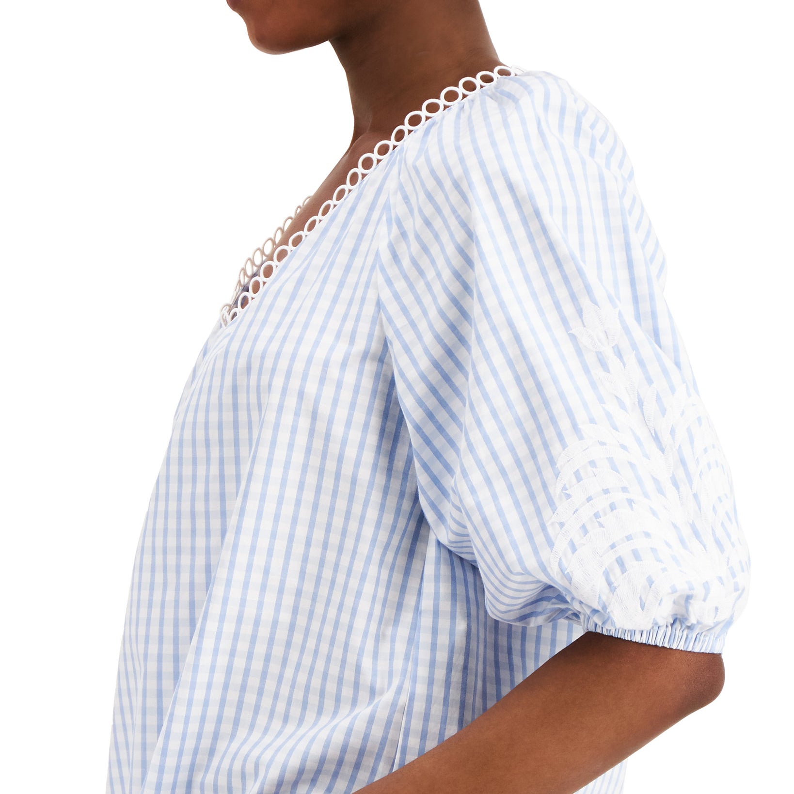 Charter Club Women Petite Cotton Puff Sleeve Striped Blouse
