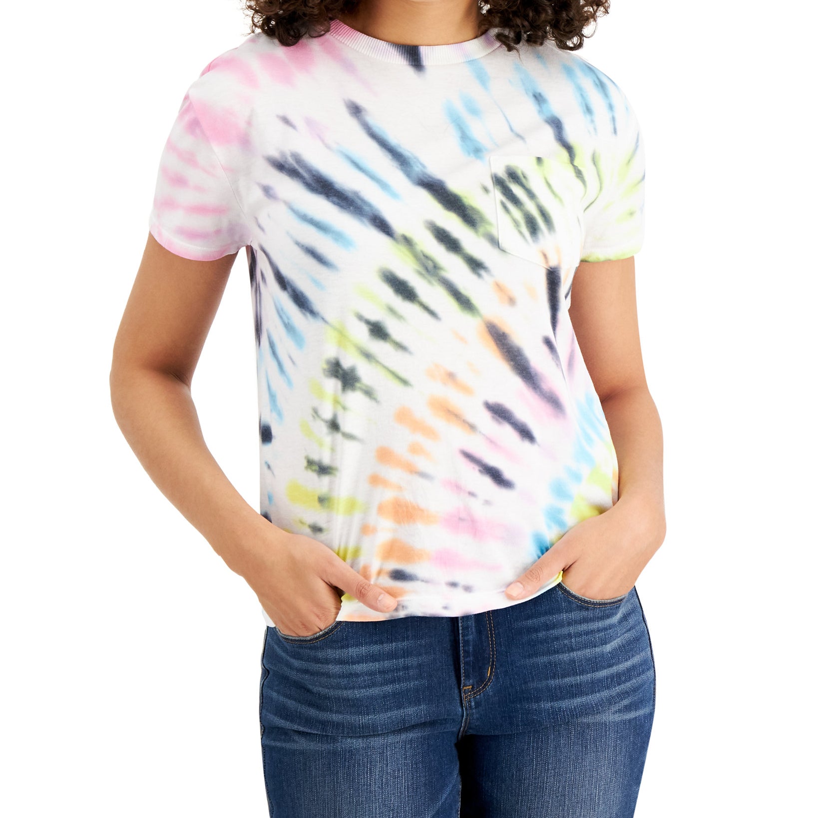 Belle Du Jour Women Tie Dye Pocket T Shirt Lavender Sky