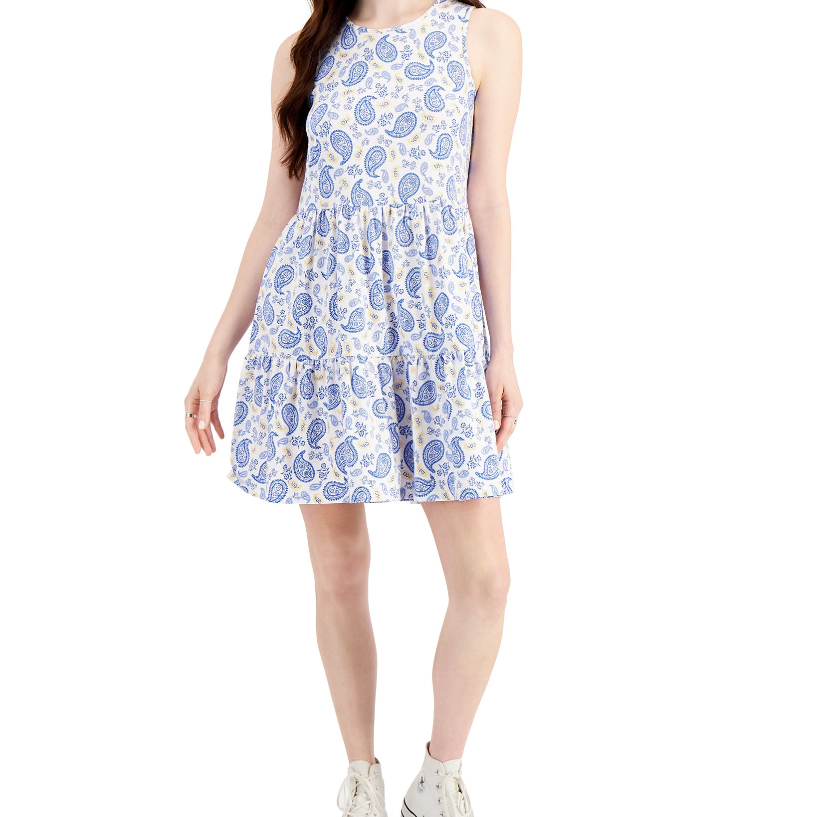 Style & Co Women Petite Tiered Dress Bright White