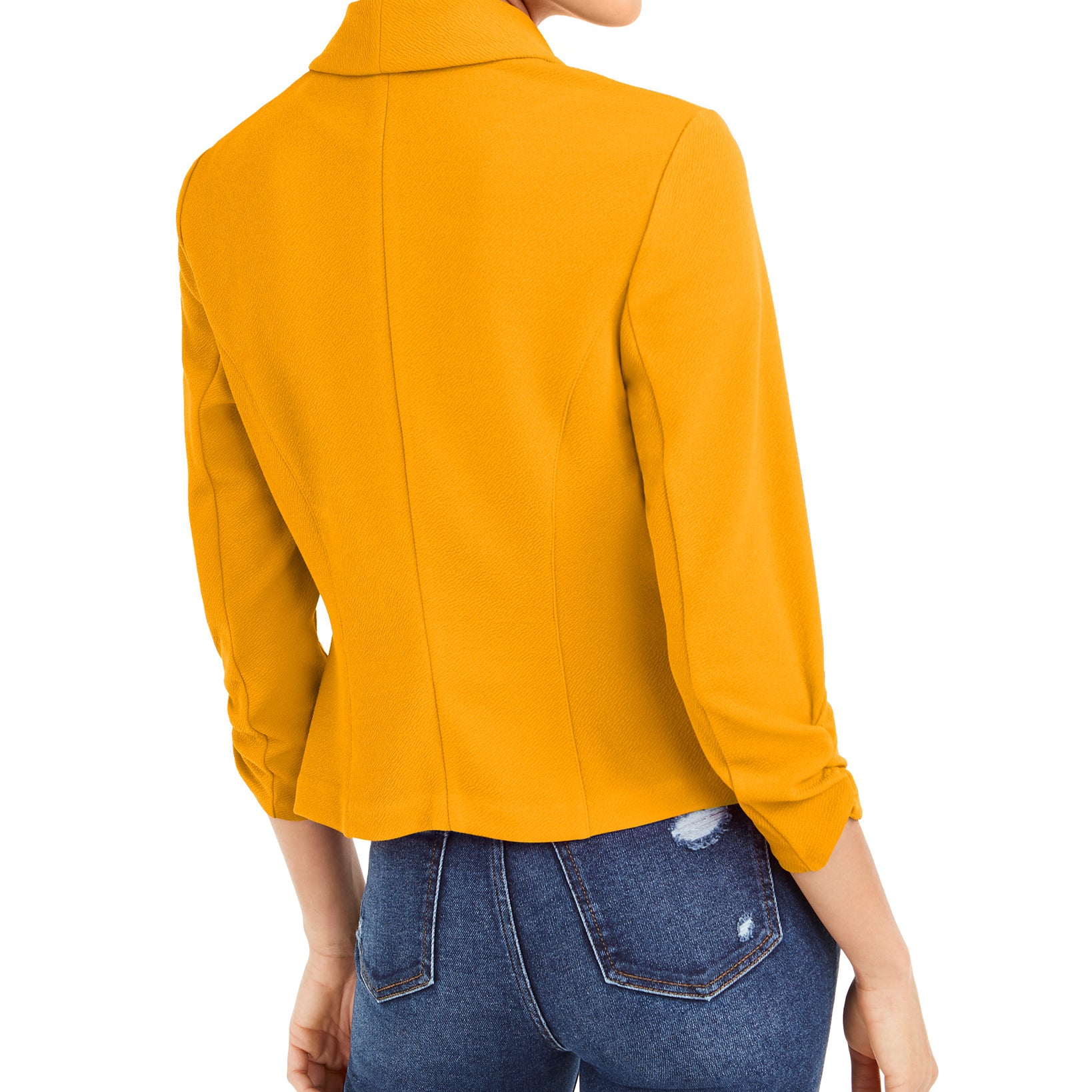 Bar III Women Knit Crepe Ruched Sleeve Blazer
