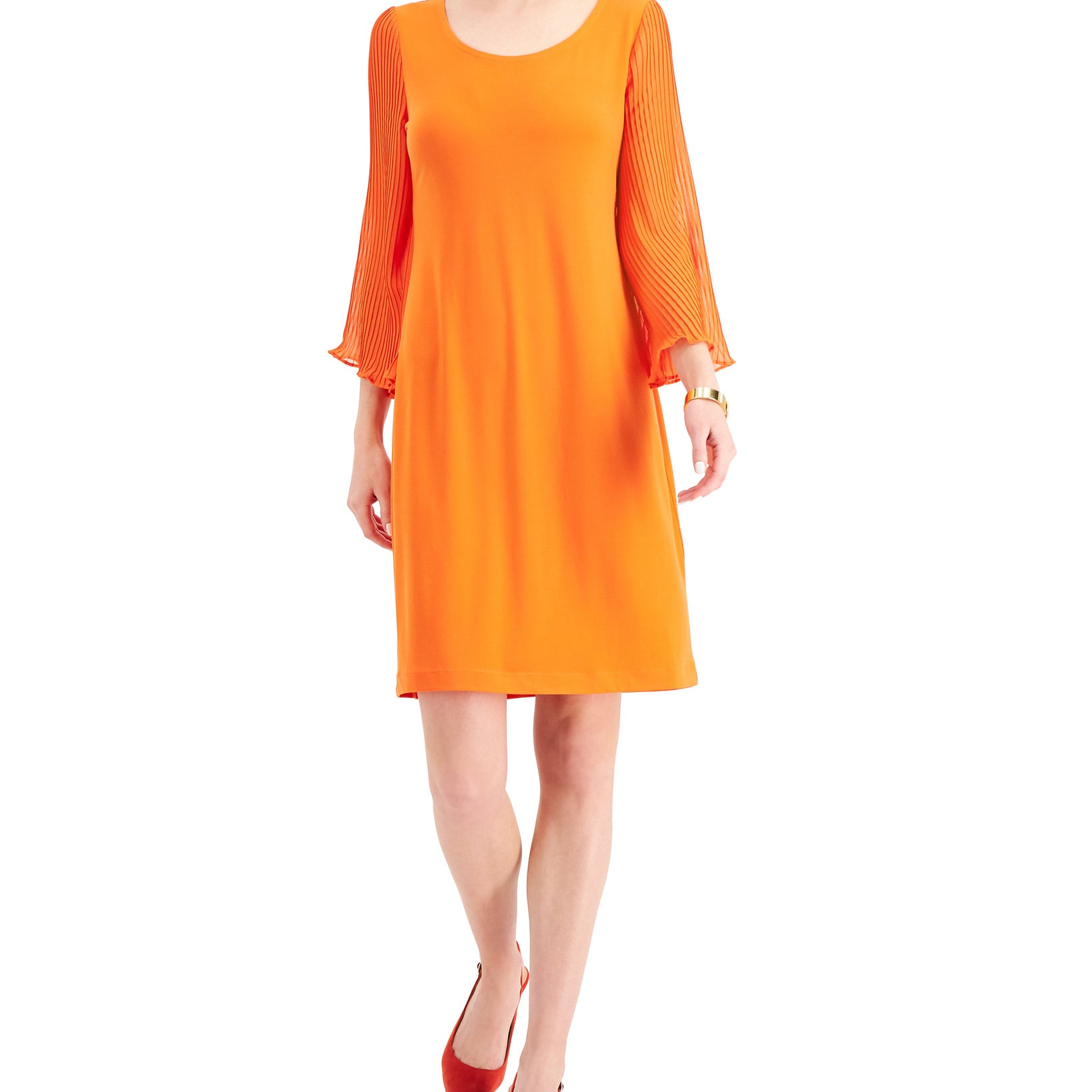 JM Collection Women Pleated Sleeve Dress True Pumpkin