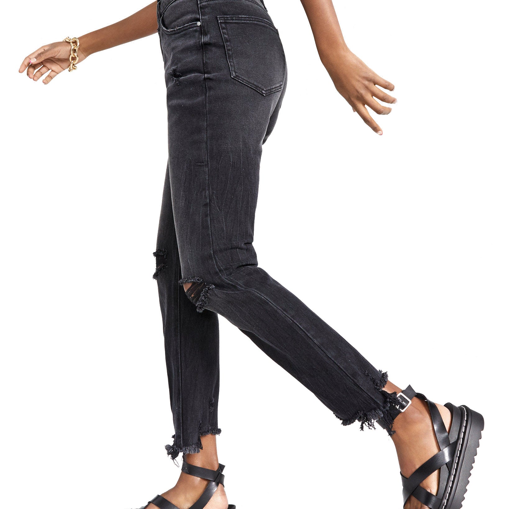 Tinseltown Women Ripped Frayed Hem Straight Jeans