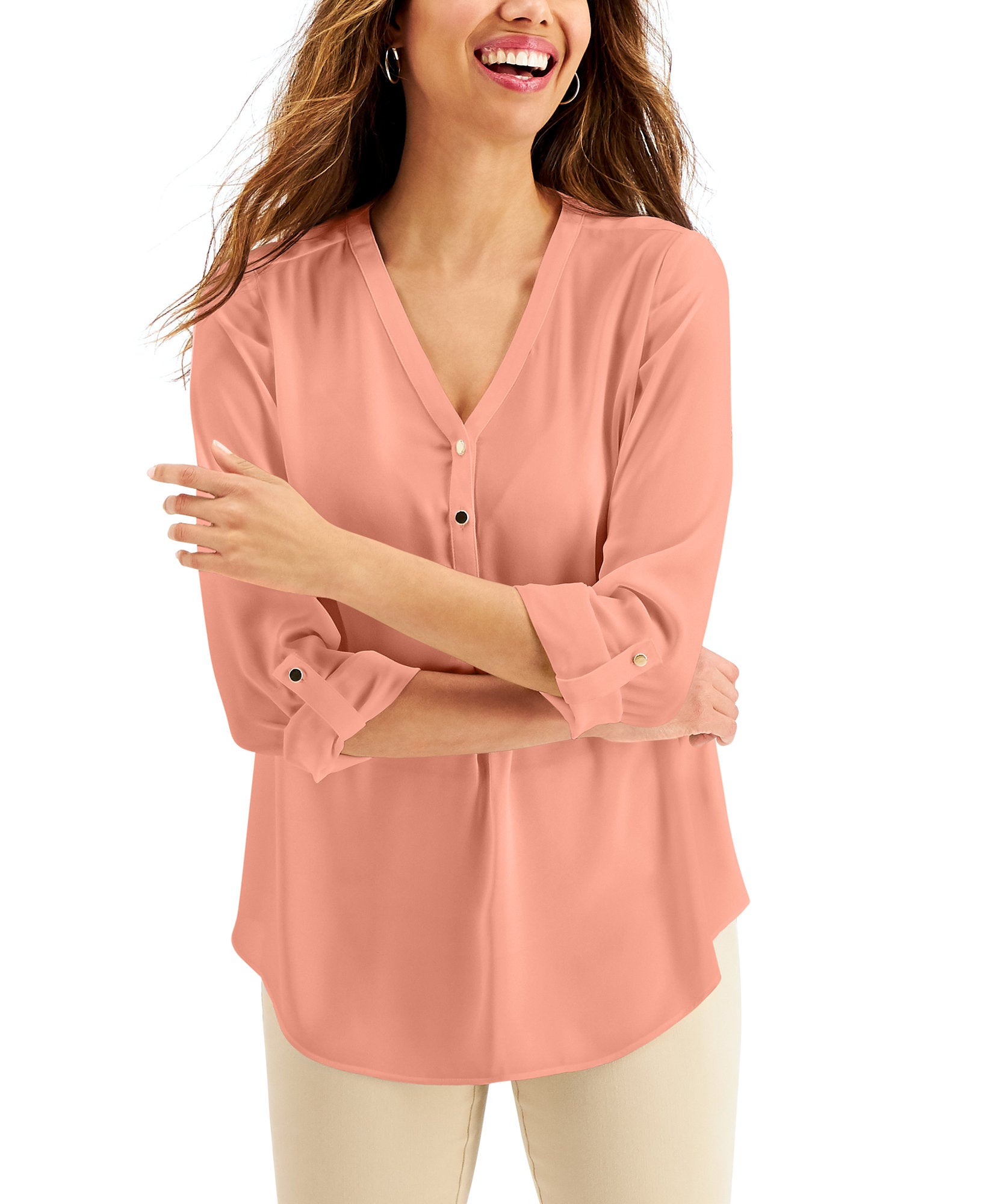 JM Collection Women Utility Top Peach Nectar