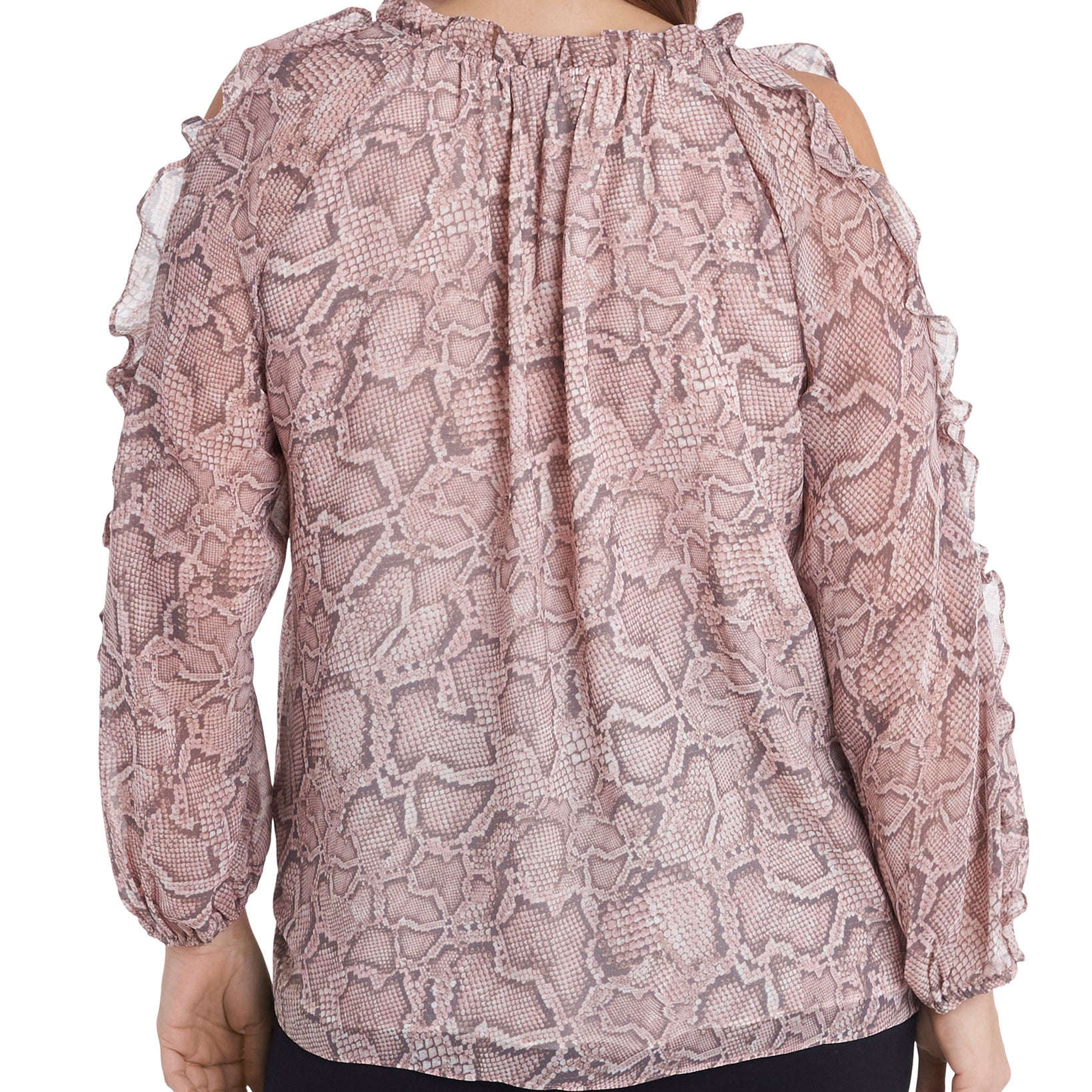 1.STATE Women Plus Trendy Ruffled Cold Shoulder Printed Top