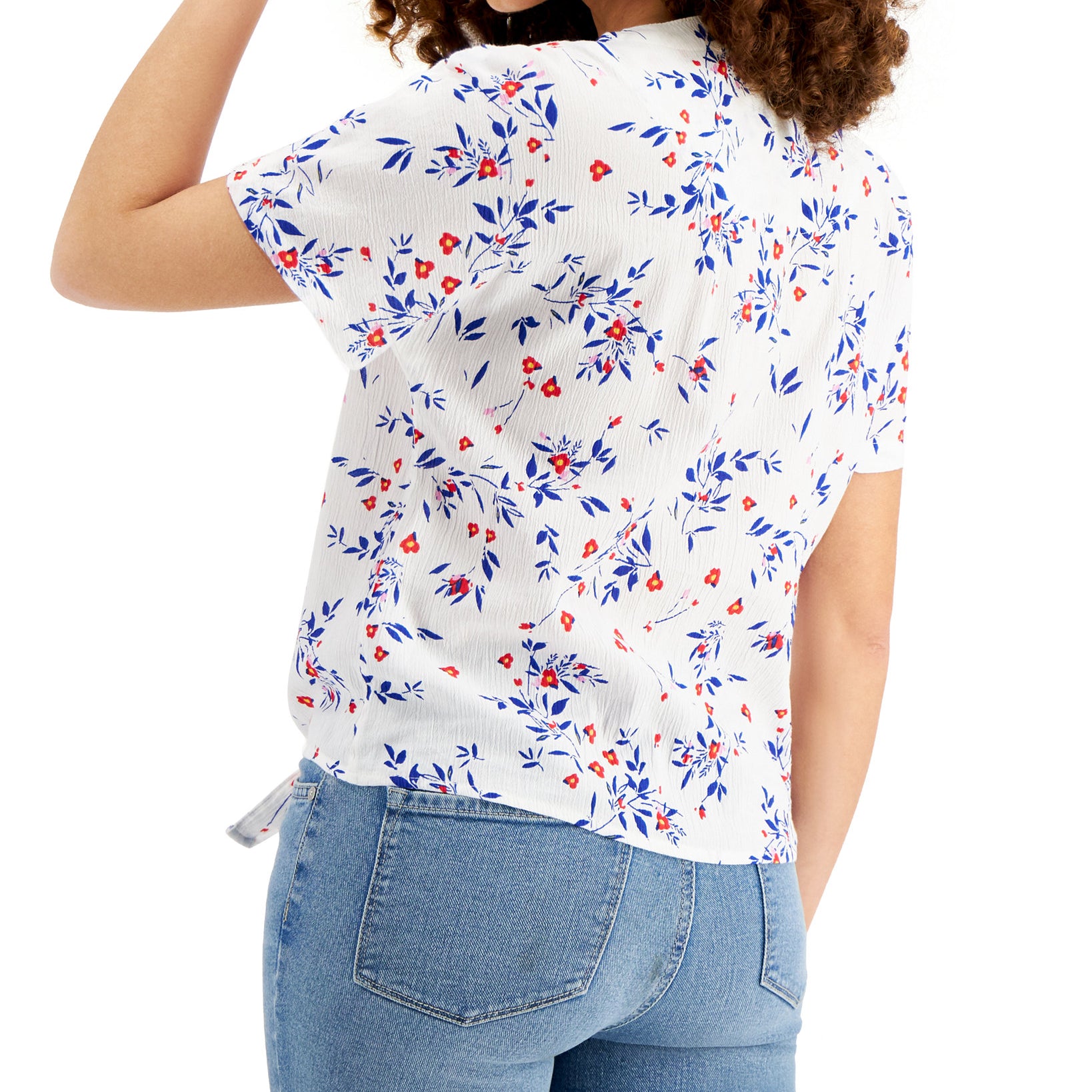 Style & Co Women Tie Front Floral Top