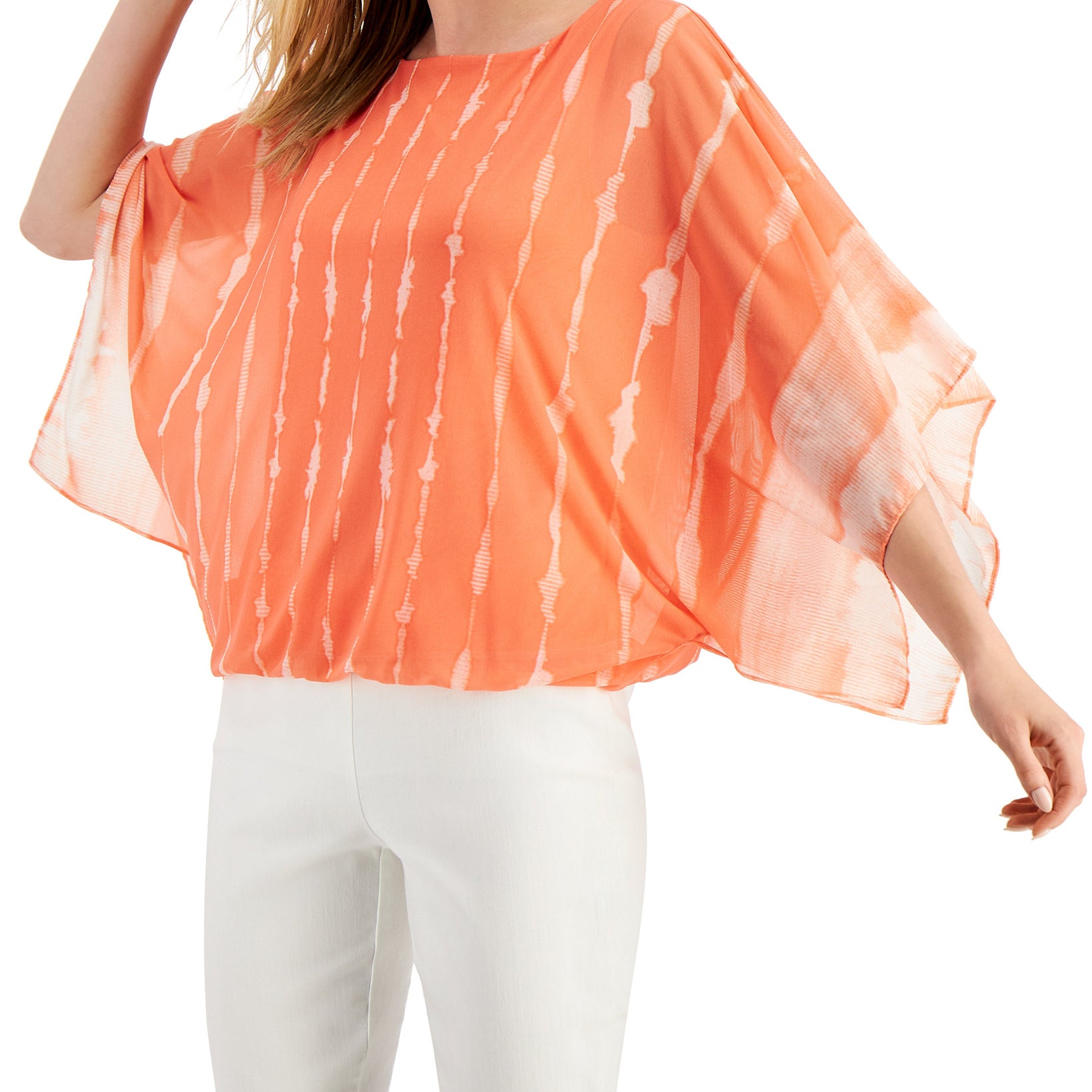 JM Collection Women Printed Flutter Sleeve Top Coral Banks Combo