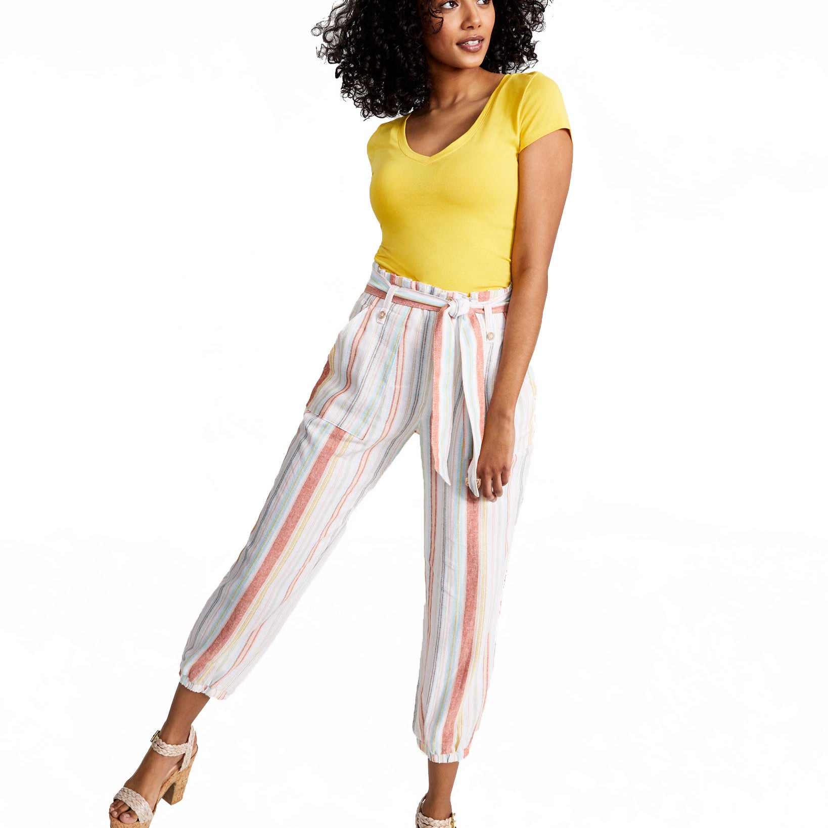 Indigo Rein Women High Rise Striped Paperbag Waist Jogger Pants Multi