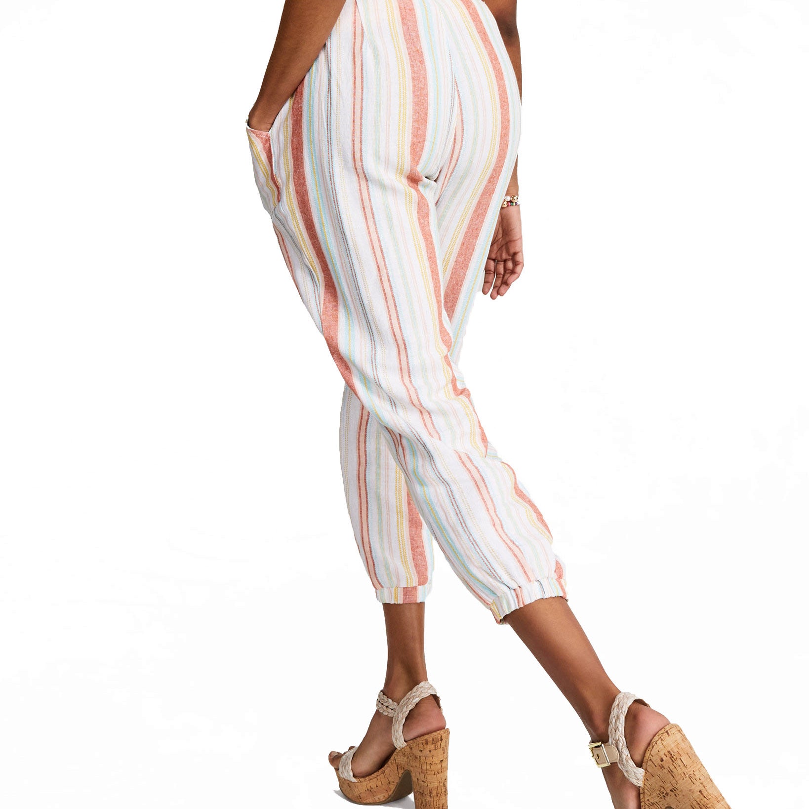 Indigo Rein Women High Rise Striped Paperbag Waist Jogger Pants
