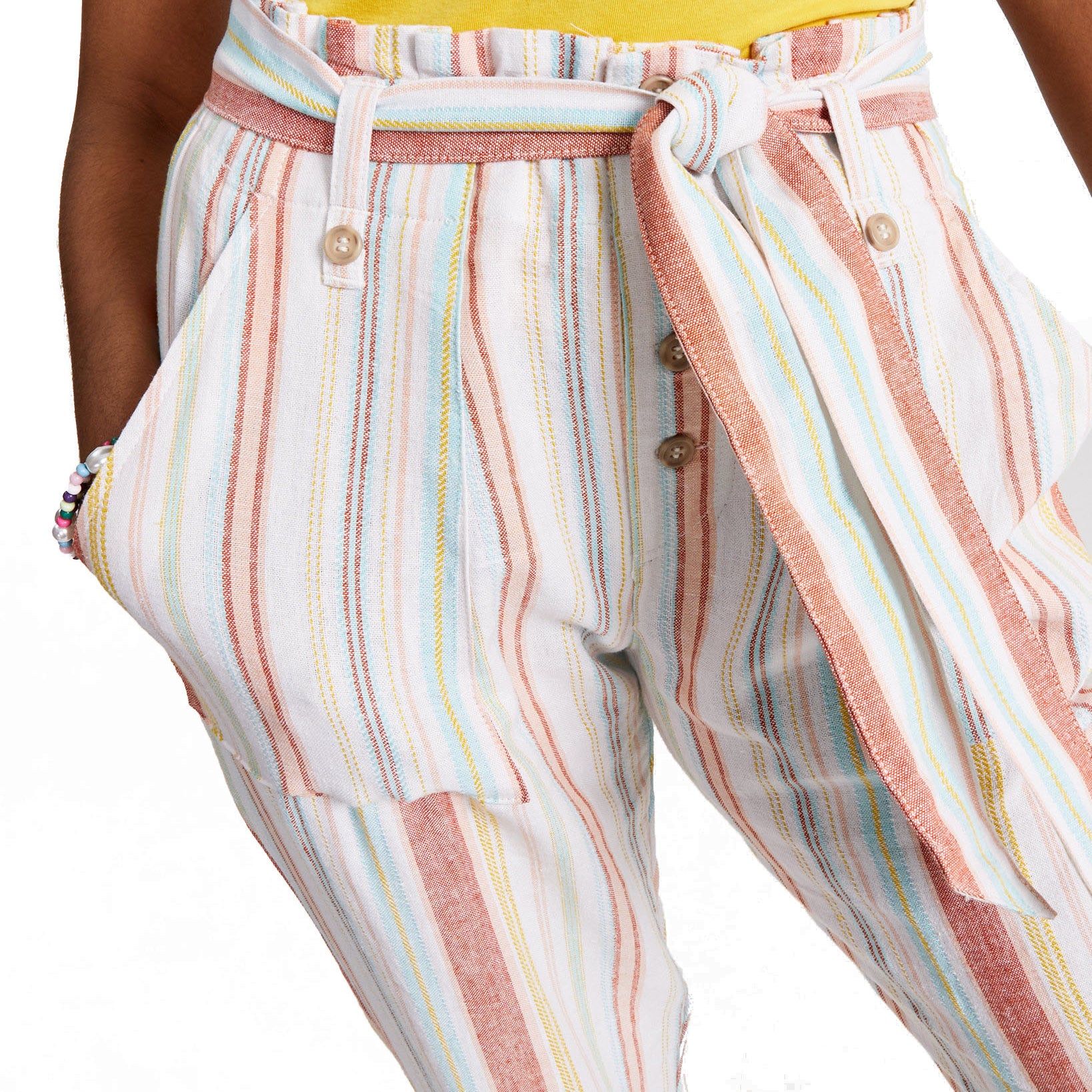 Indigo Rein Women High Rise Striped Paperbag Waist Jogger Pants
