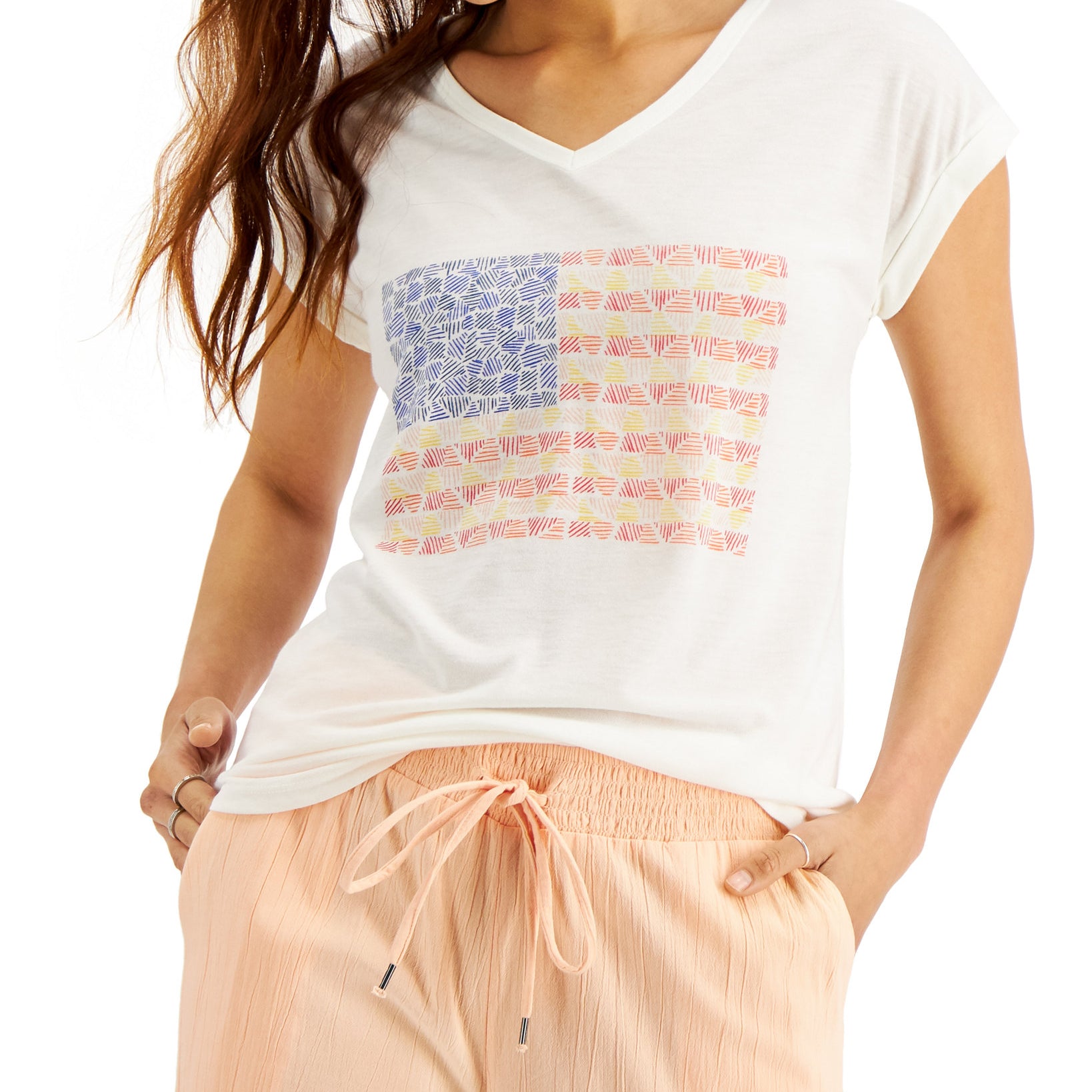 Style & Co Women Line Flag Graphic T Shirt Line Flag