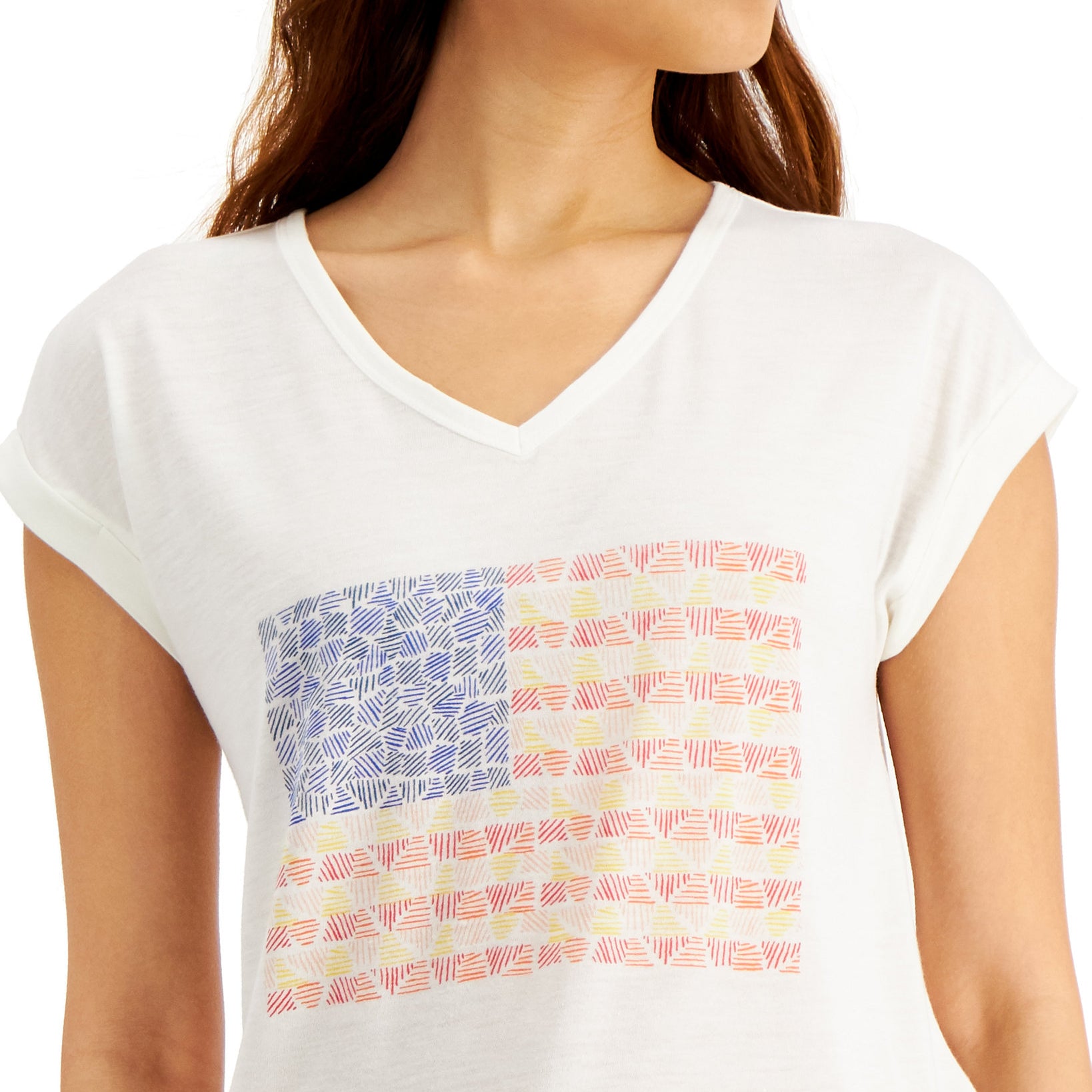Style & Co Women Line Flag Graphic T Shirt