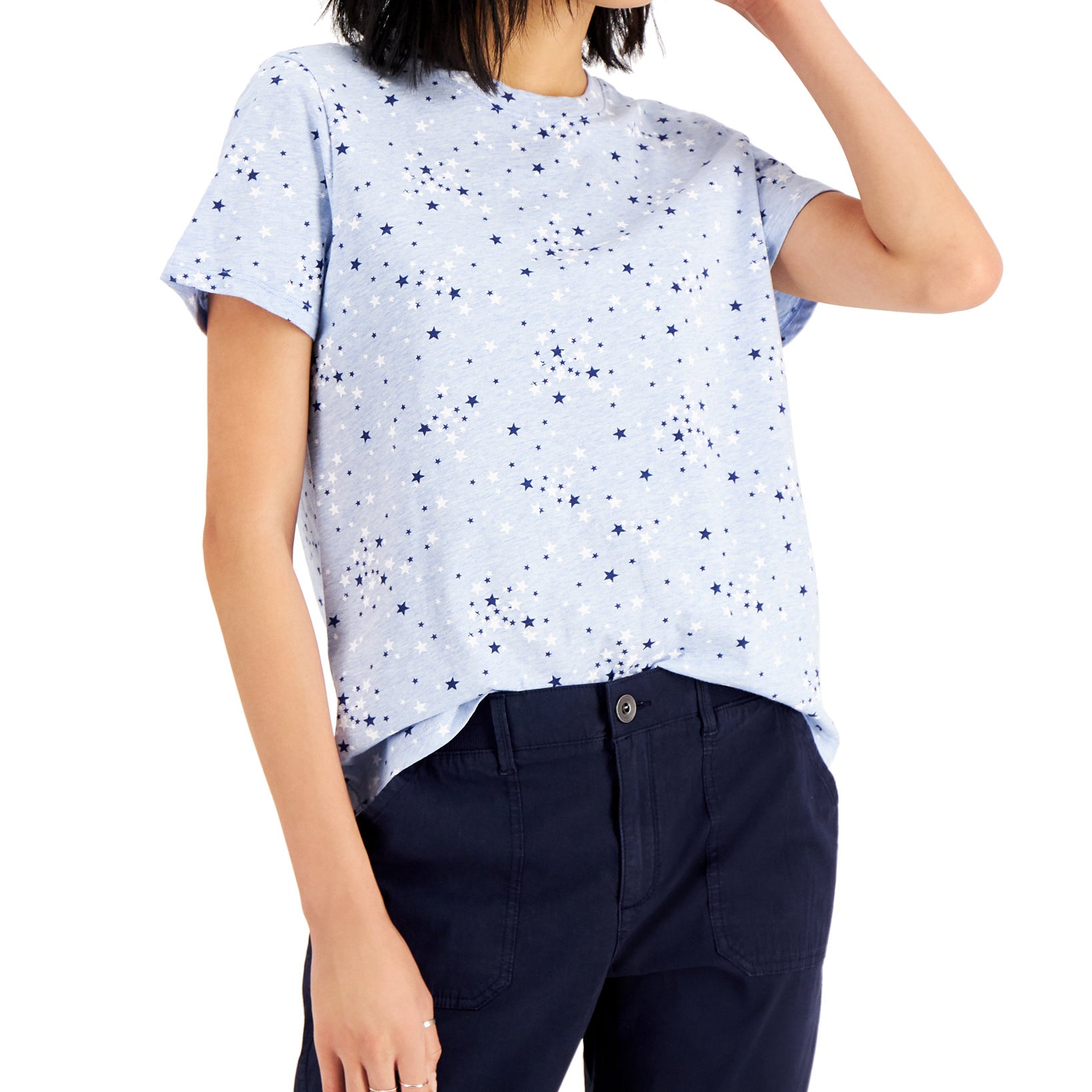 Style & Co Women Scattered Stars Cotton T Shirt Sunset Stars