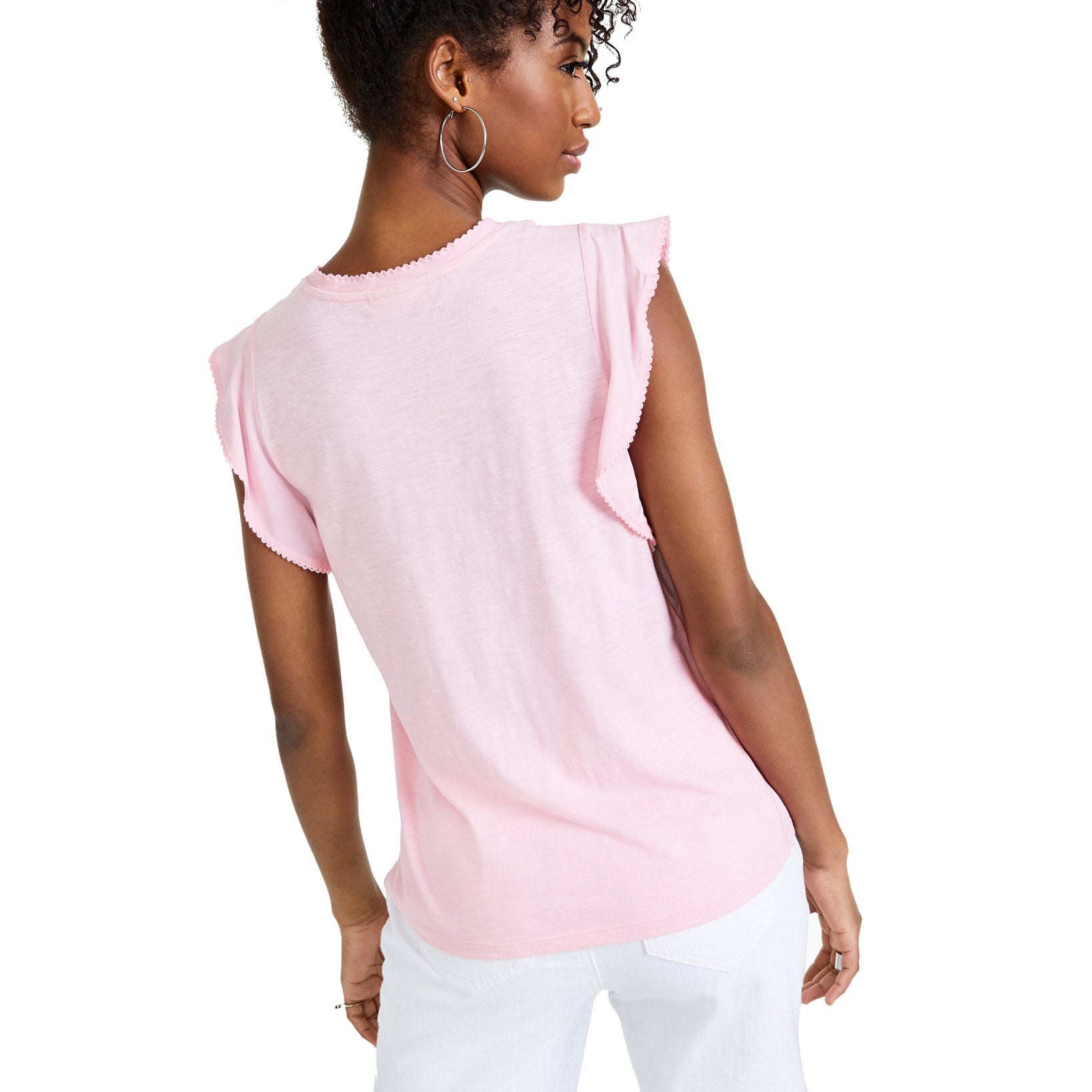 Style & Co Women Mixed Media Flutter Sleeve Top