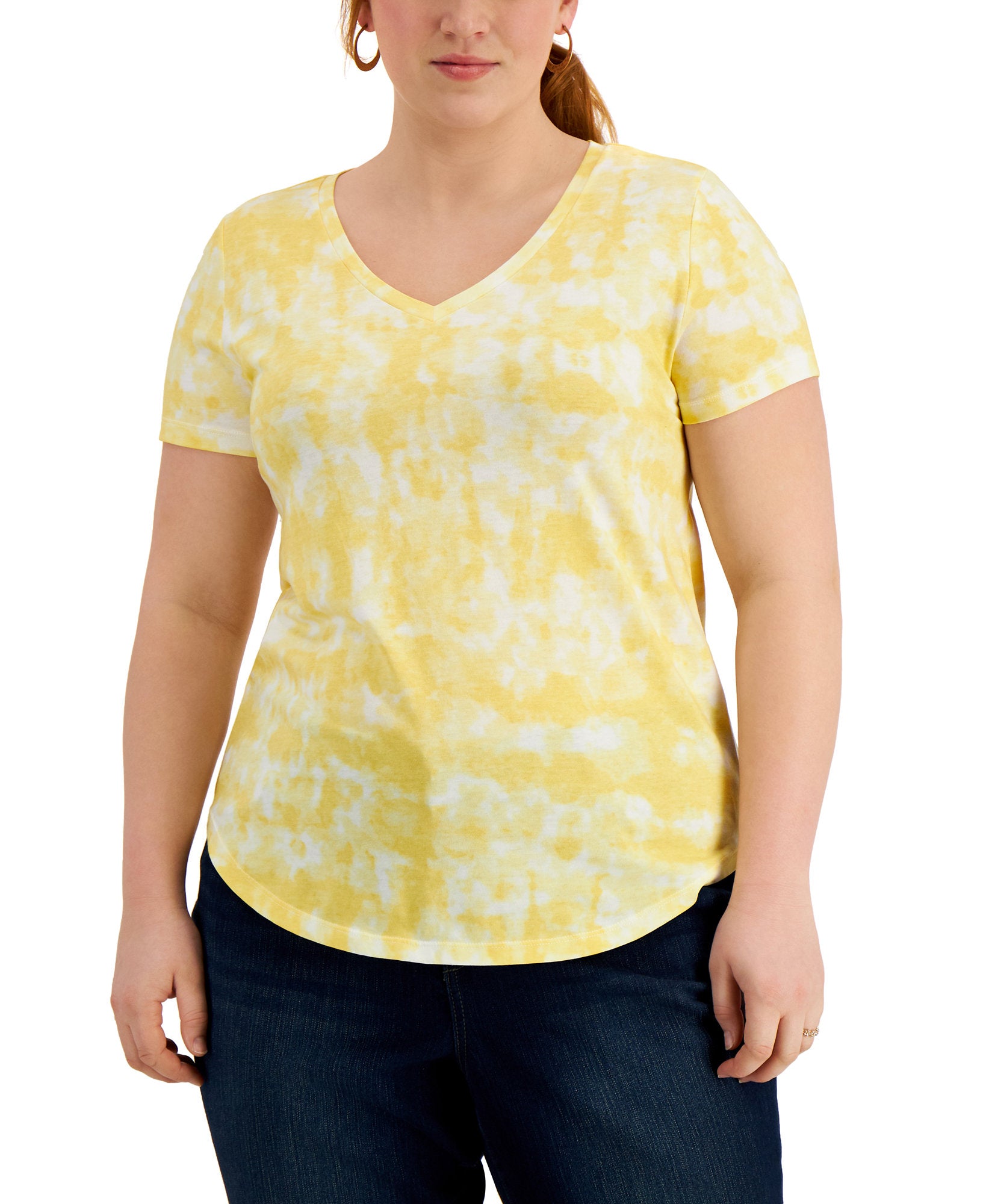 Style & Co Women Plus V Neck Tie Dyed T Shirt Tropical Dye