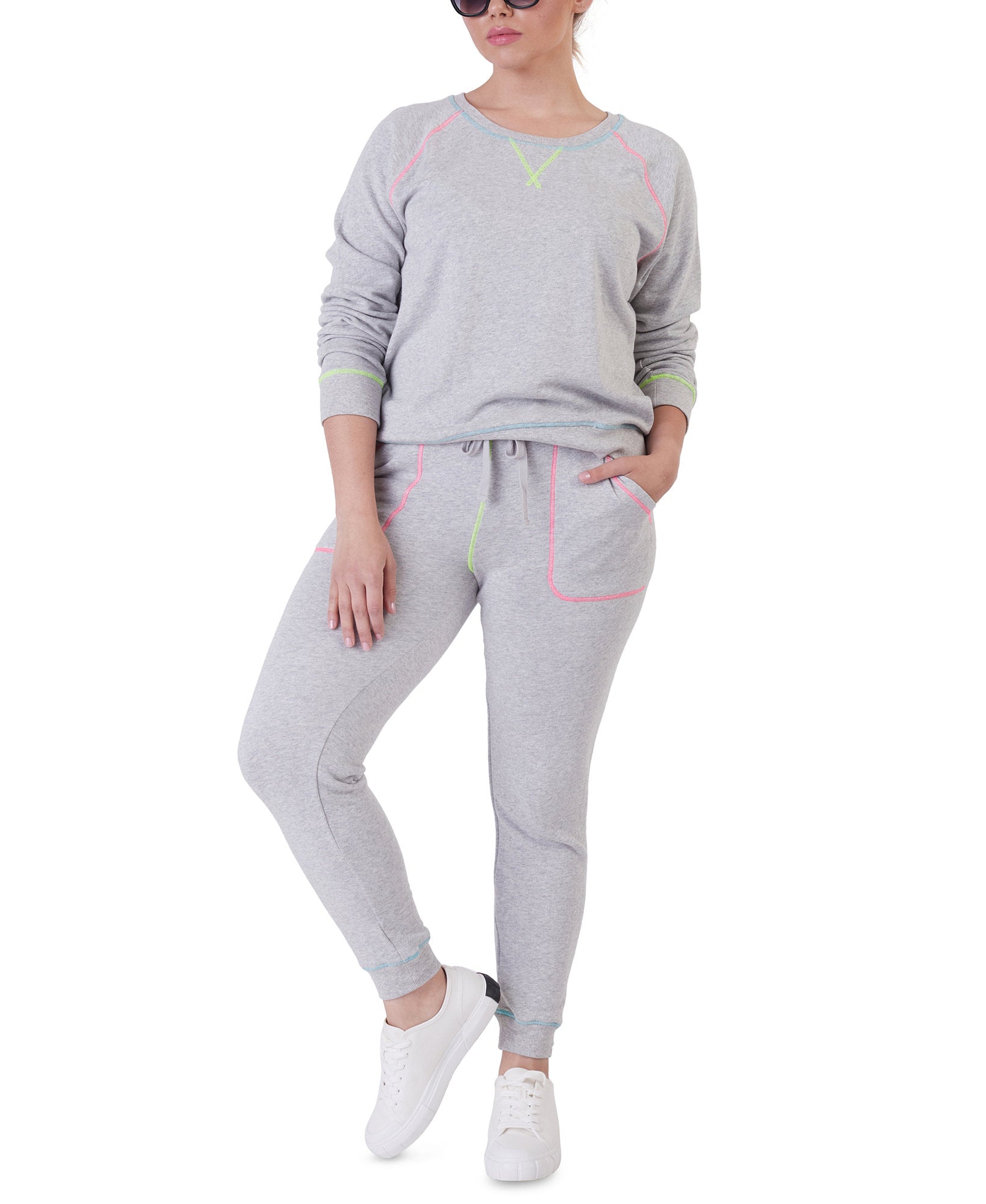 Black Tape Women Plus Neon Stitch Jogger Pants Stone Grey Heather
