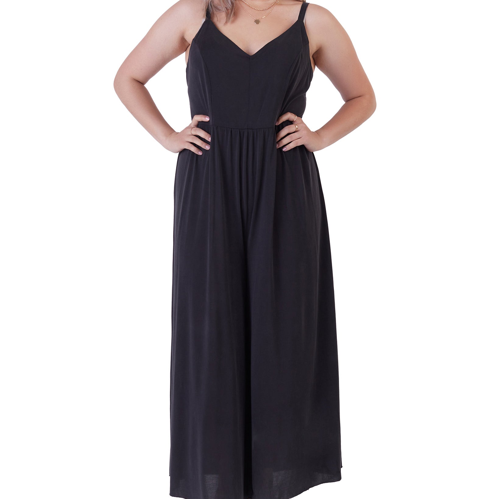 Black Tape Women Plus Wide Leg Jumpsuit Dark Grey