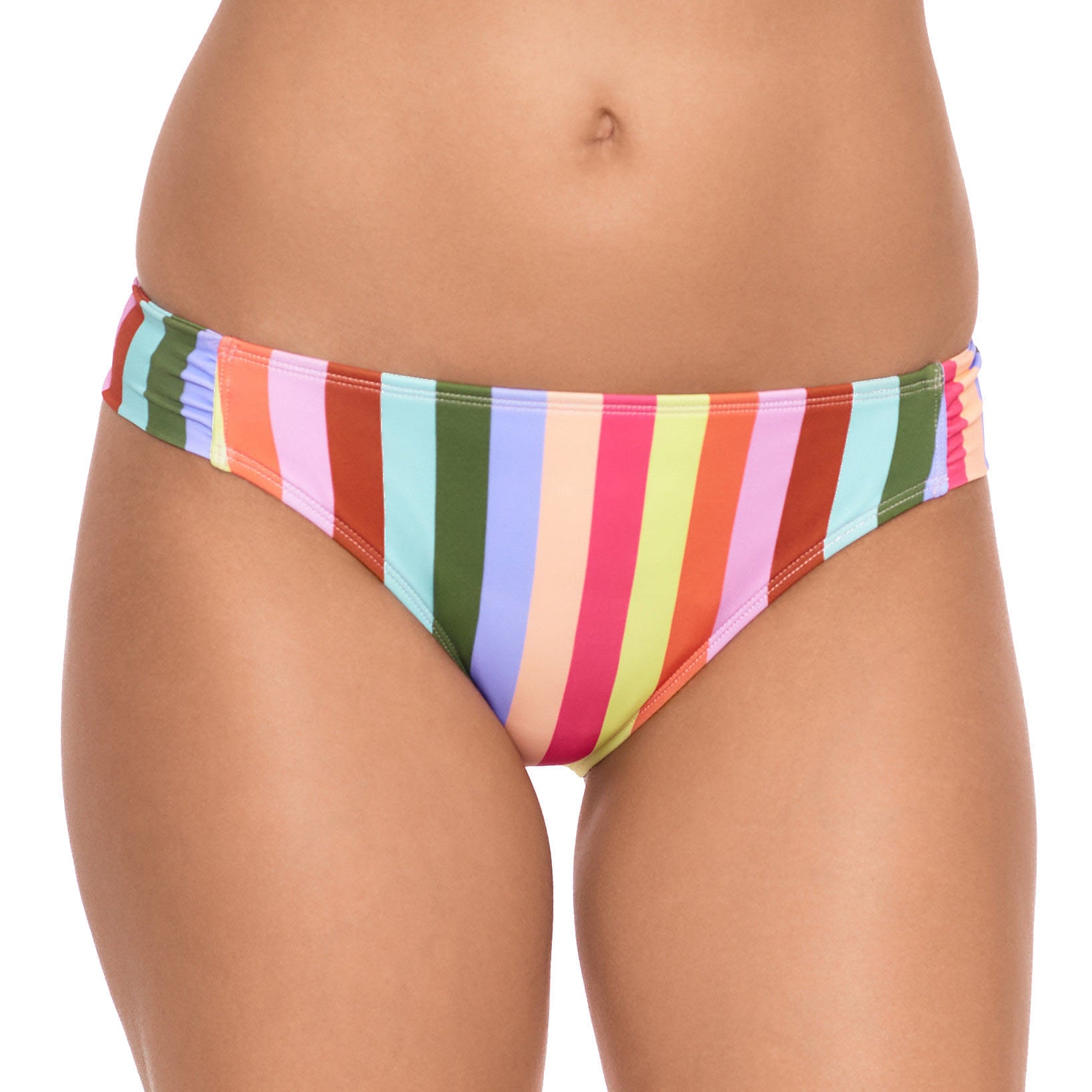 Salt + Cove Women Cabana Stripes Tab Side Hipster Bikini Bottoms Multi